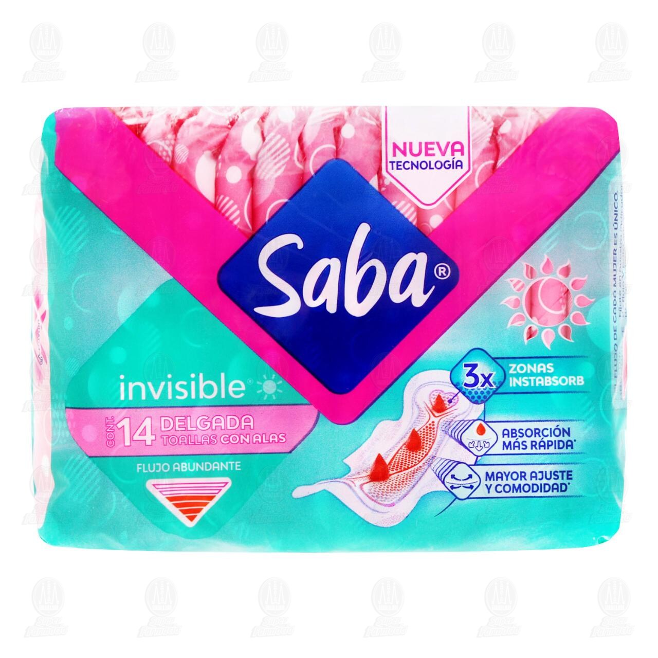 Toallas Femeninas Saba Invisible Delgada con Alas, 14 pzas. image number 1
