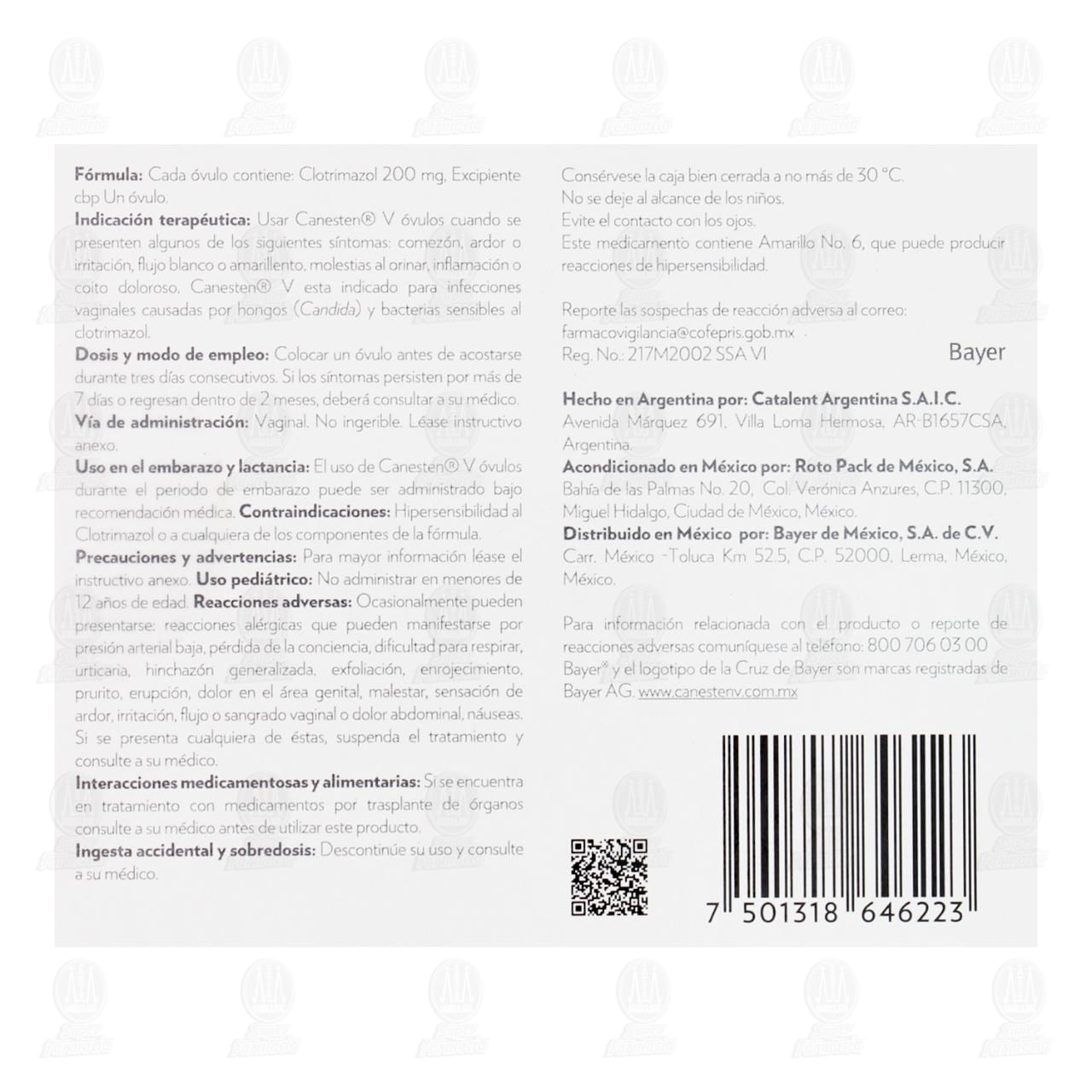 Canesten V 200 mg 3 D&iacute;as, 3 &Oacute;vulos. image number 2