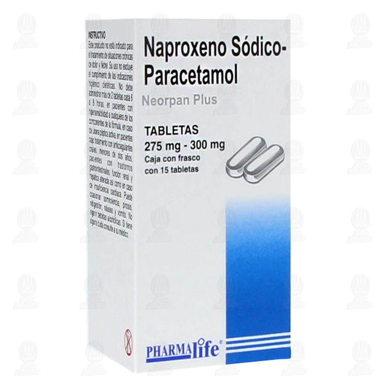 Naproxeno S&oacute;dico-Paracetamol 275mg/300mg, 15 Tabletas Pharmalife. image number 0