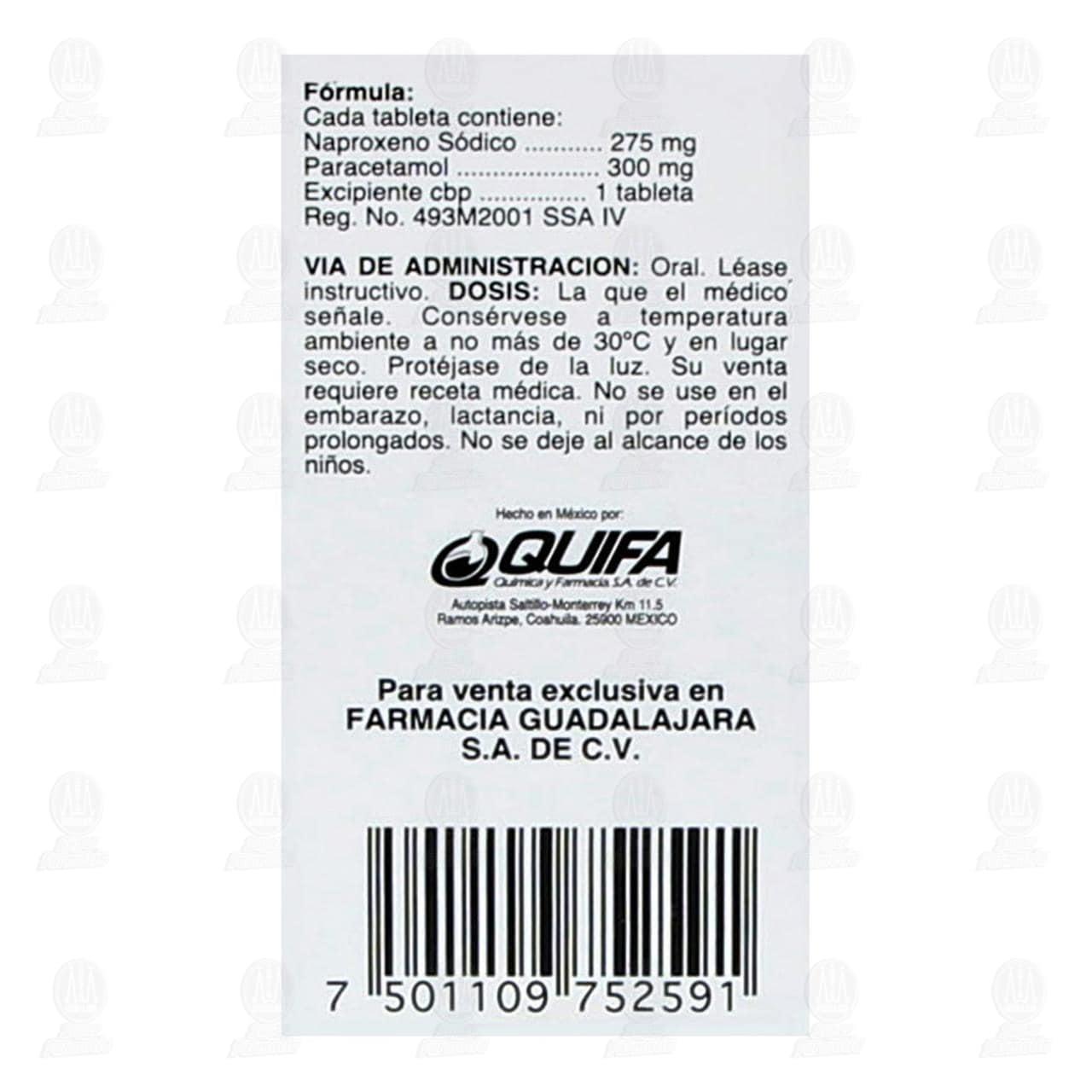 Naproxeno S&oacute;dico-Paracetamol 275mg/300mg, 15 Tabletas Pharmalife. image number 2