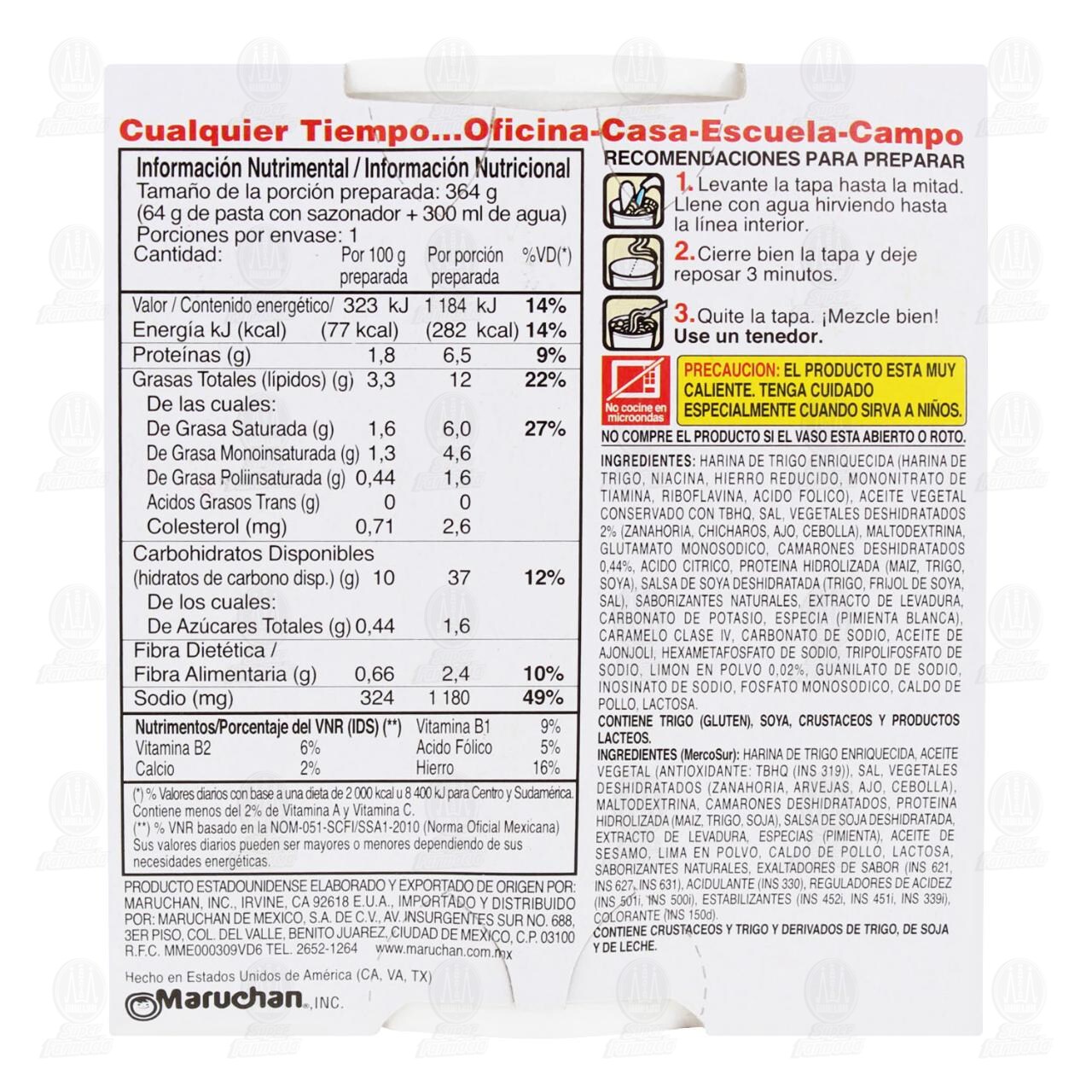 Pasta Maruchan Instant Lunch con Camarón y Limón, 64 gr. image number 2