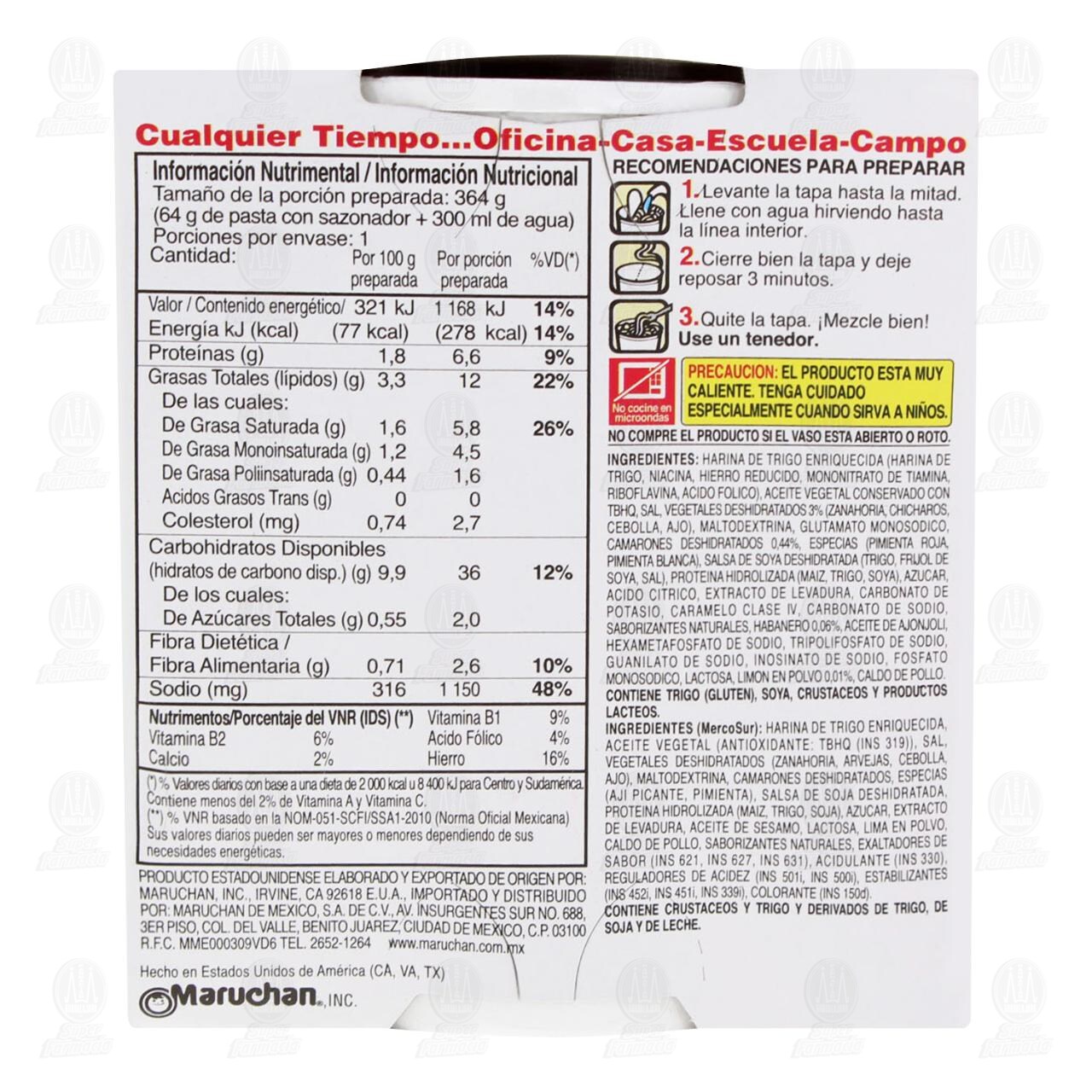 Pasta Maruchan Instant Lunch con Camarón, Limón y Habanero, 64 gr. image number 2