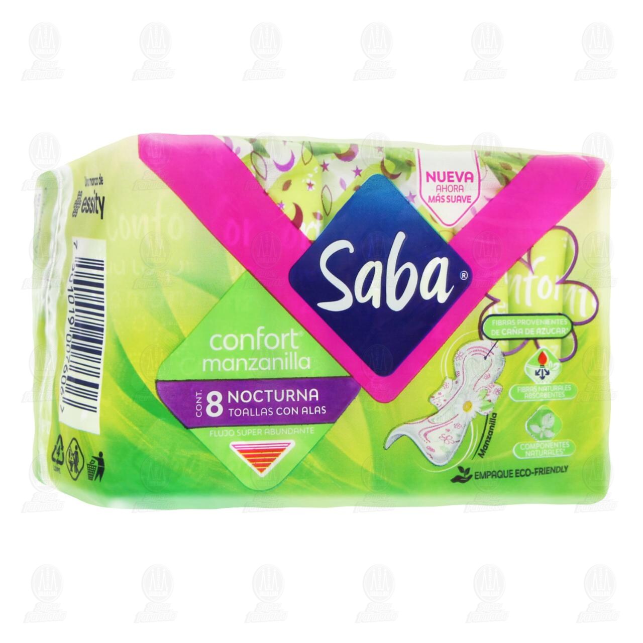 Toallas Femeninas Saba Confort Manzanilla Nocturna con Alas, 8 pzas. image number 0