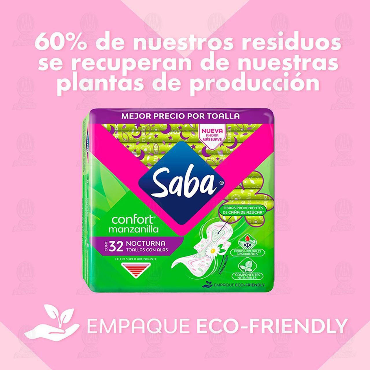 Toallas Femeninas Saba Confort Manzanilla Nocturna con Alas, 8 pzas. image number 3