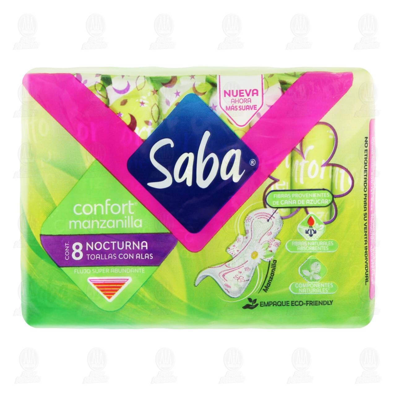 Toallas Femeninas Saba Confort Manzanilla Nocturna con Alas, 8 pzas. image number 1