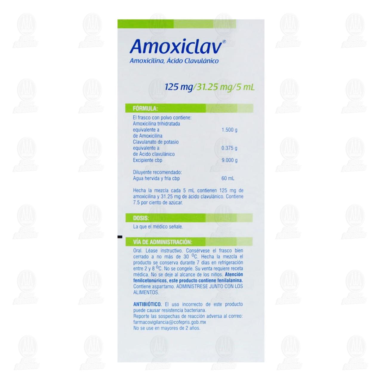 Amoxiclav 125mg/31.25mg/5ml, Suspensi&oacute;n Pedi&aacute;trica 60 ml. image number 2