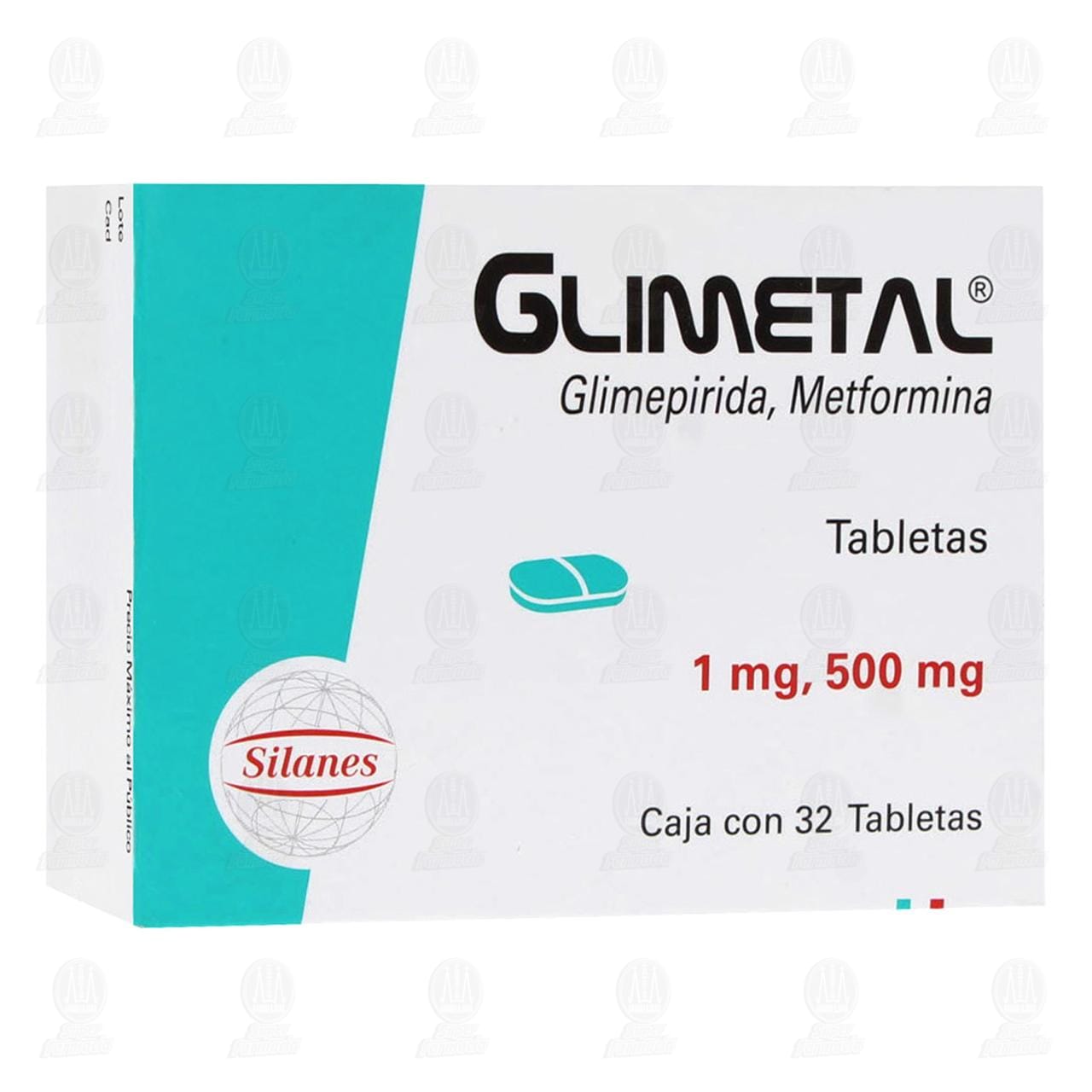 Glimetal 1mg/500mg, 32 Tabletas. image number 0