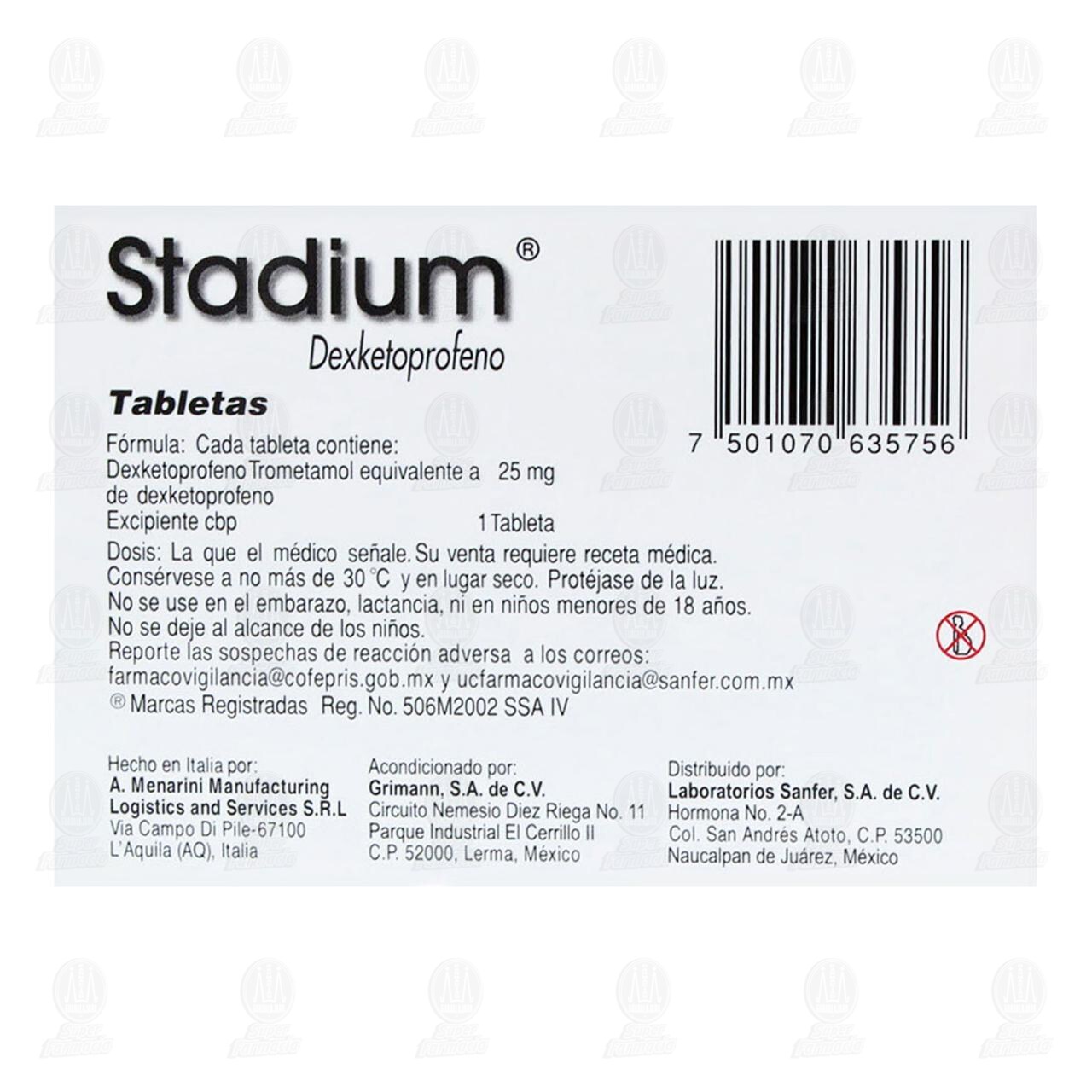Stadium 25 mg, 10 Tabletas. image number 2