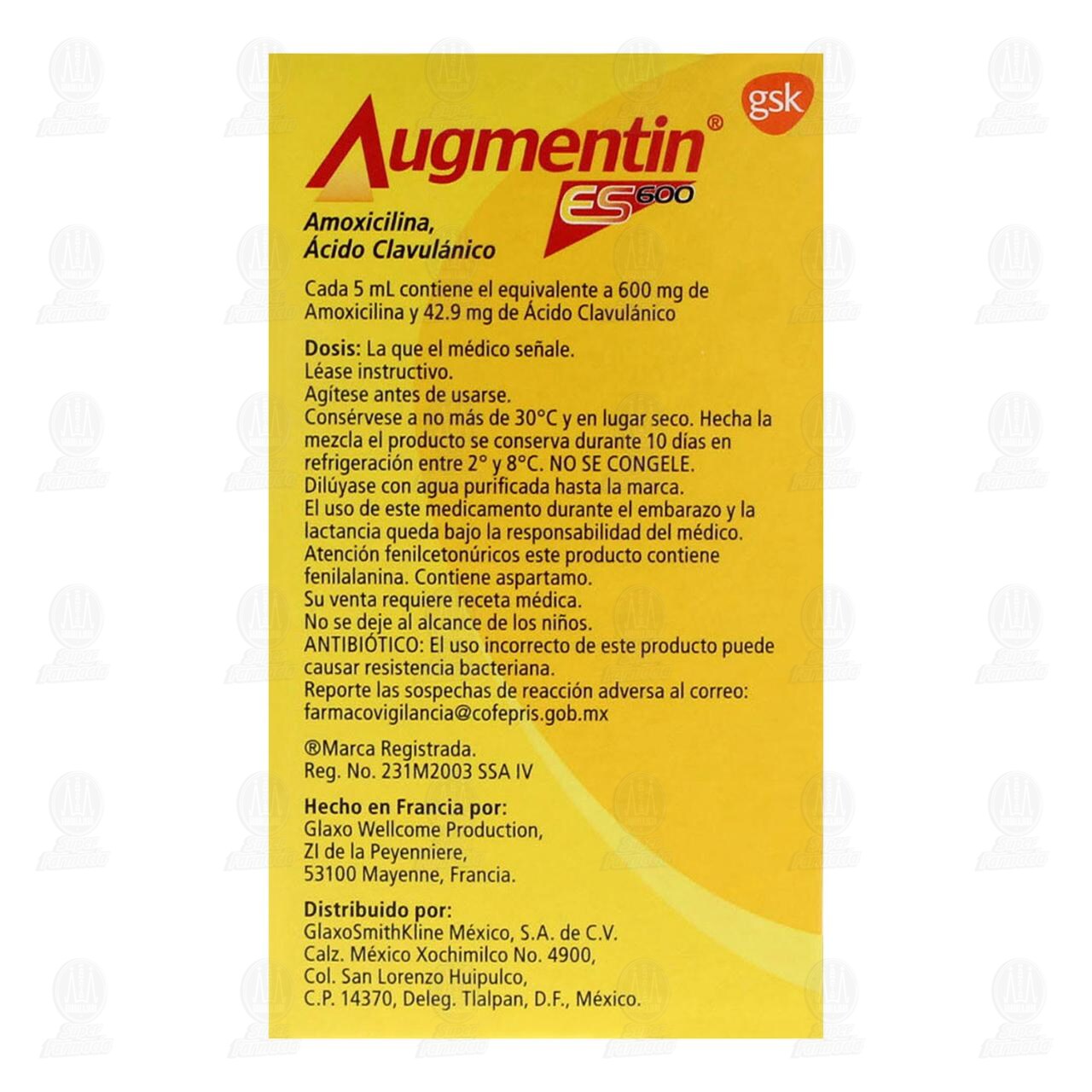 Augmentin ES 600mg/42.9/5ml Suspensi&oacute;n, 50 ml. image number 4