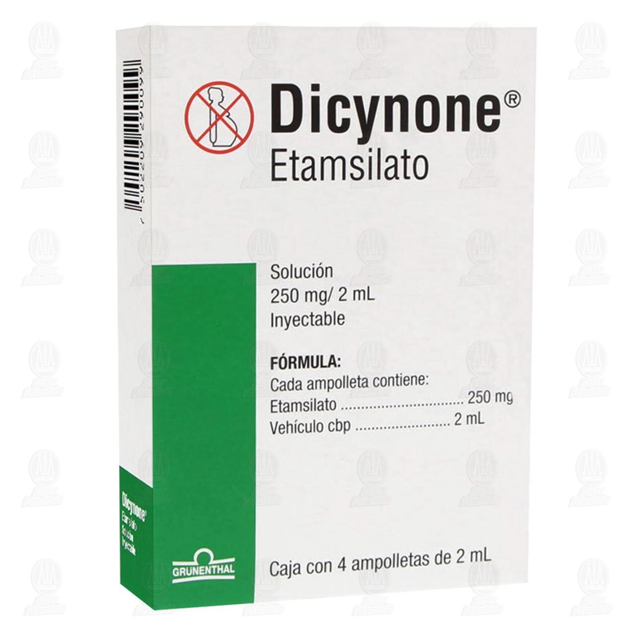 Dicynone 250mg/2ml Solución Inyectable, 4 Ampolletas con 2 ml c/u.