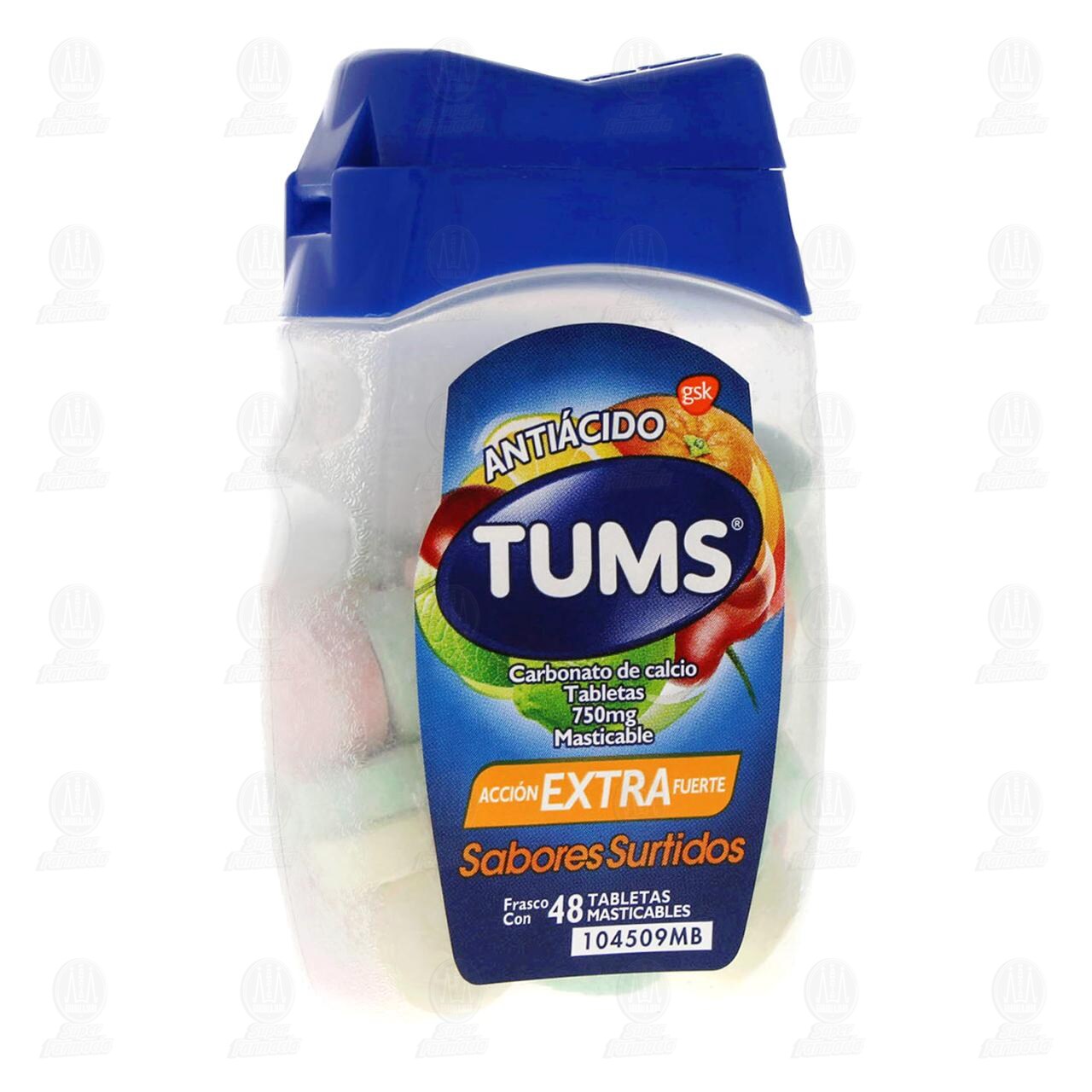 Tums Antiácido Tabletas Masticables Extra Surtido, 48 Tabletas. image number 0