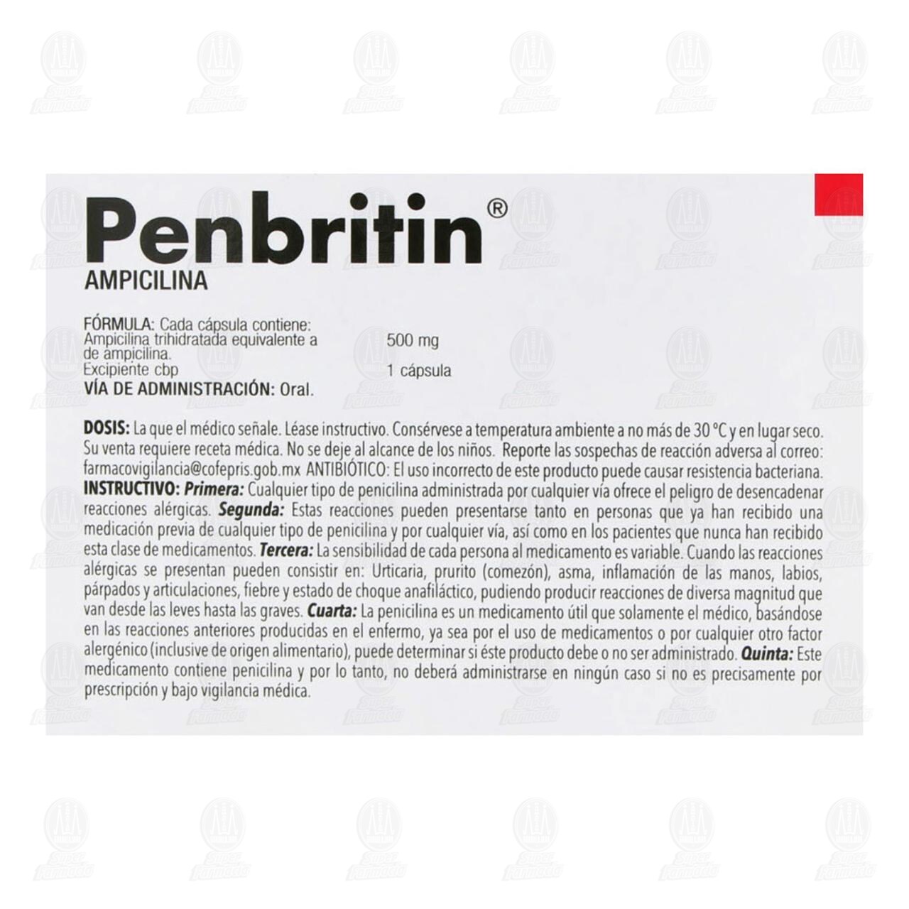Penbritin 500 mg, 20 C&aacute;psulas. image number 2