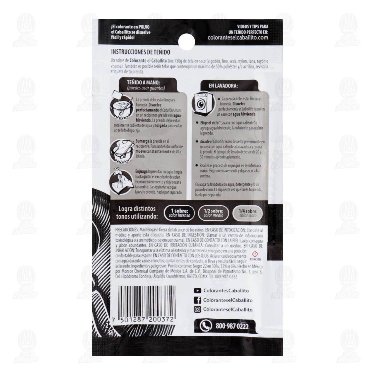 Colorante para Ropa El Caballito Jeans Negro Mezclilla, 20 gr. image number 1