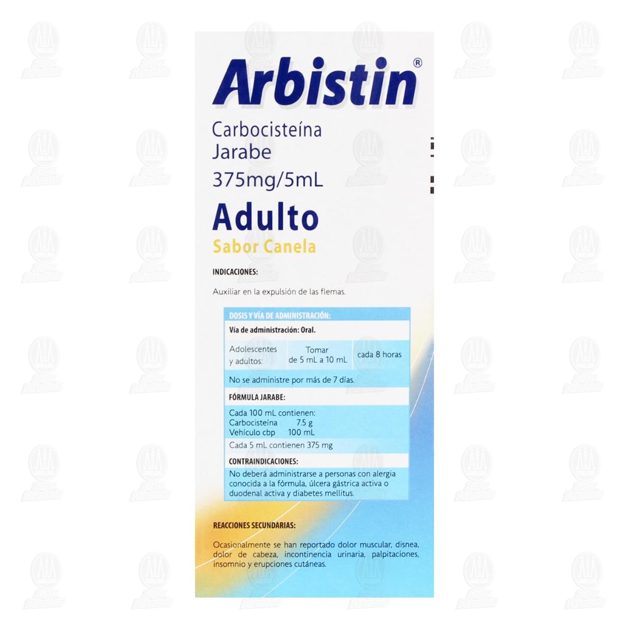 Arbistin Adulto 375mg/5ml Jarabe Sabor Canela, 150 ml. image number 2