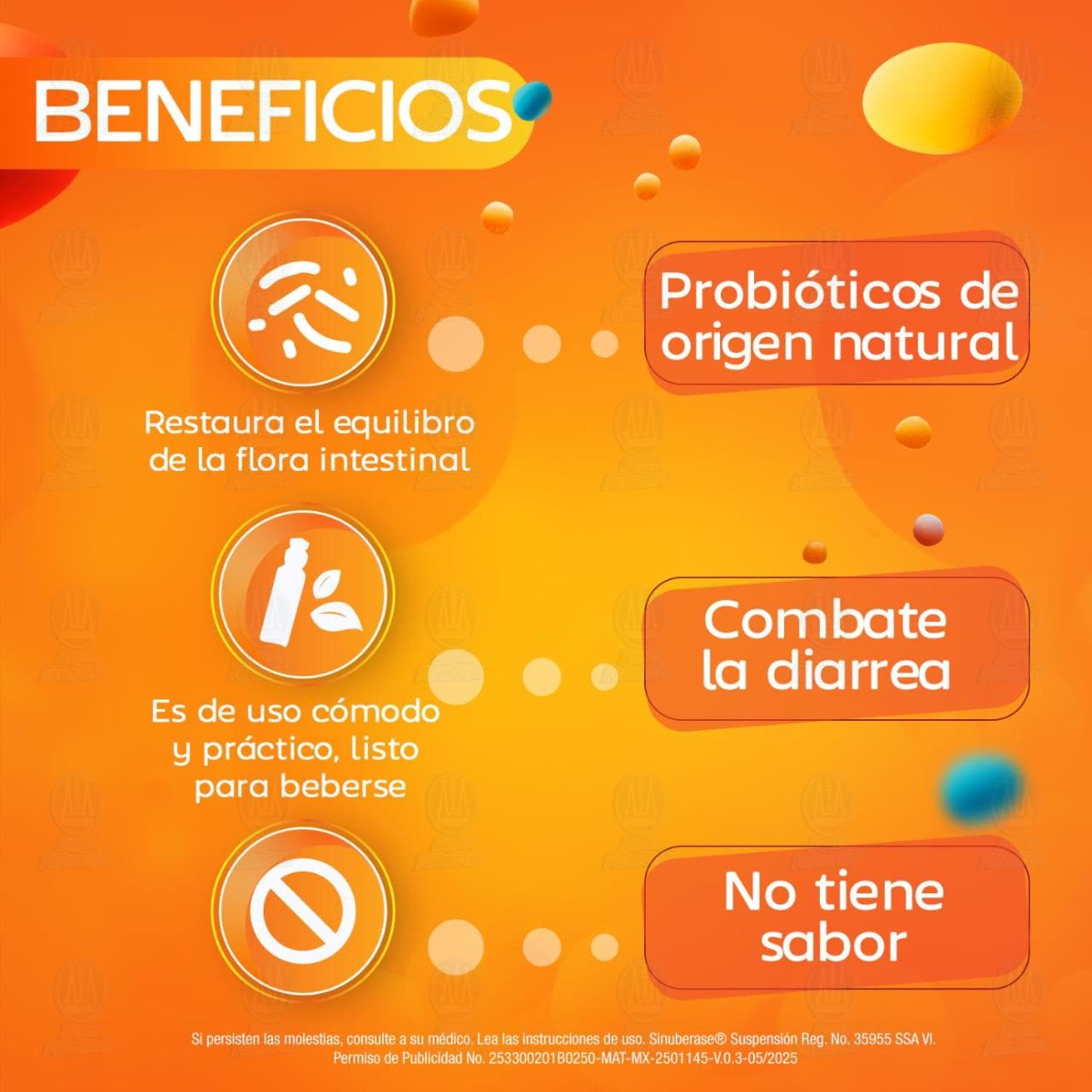Sinuberase Probióticos Suspensión Basillus Clausii 2 Billones de UFC, 10 Ampolletas. image number 4