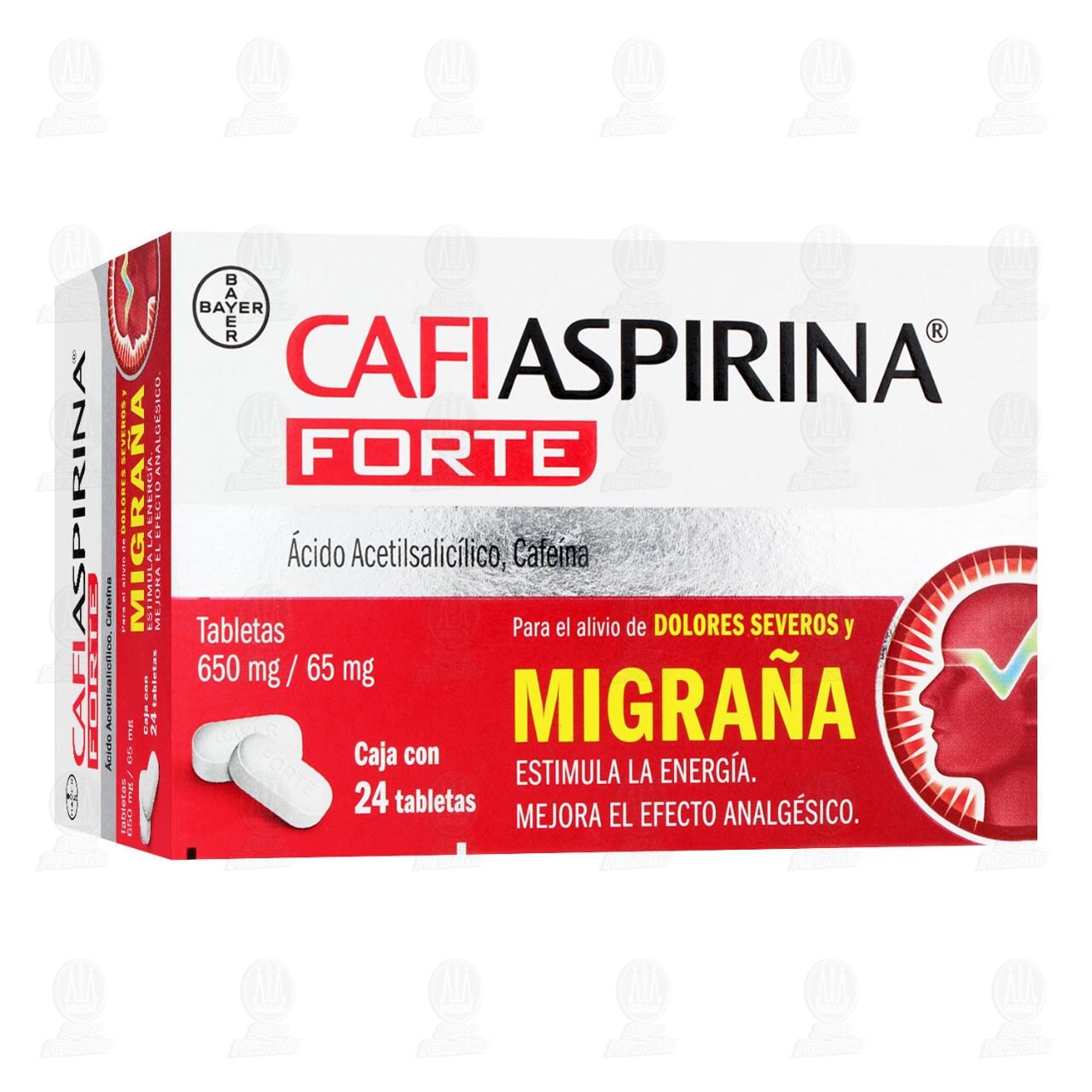 Cafiaspirina Forte Alivio de Dolores Severos y Migra&ntilde;a 650mg/65mg, 24 Tabletas. image number 0