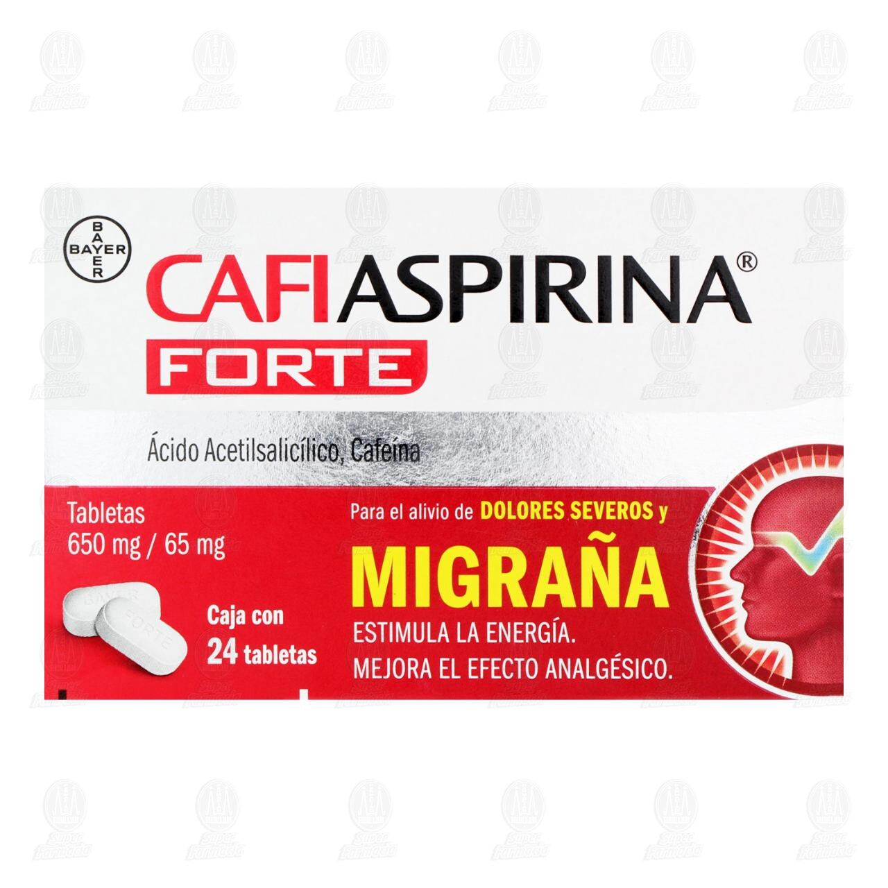 Cafiaspirina Forte Alivio de Dolores Severos y Migra&ntilde;a 650mg/65mg, 24 Tabletas. image number 1
