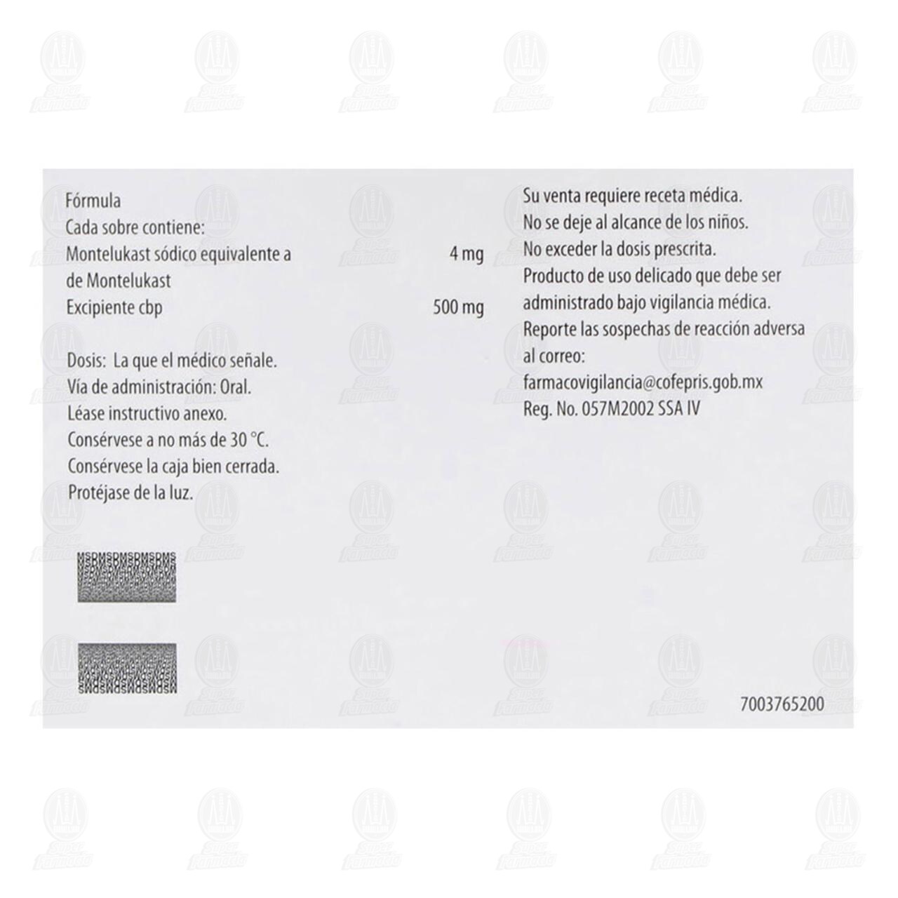 Singulair Pedi&aacute;trico 4 mg, 10 Sobres Granulado. image number 2