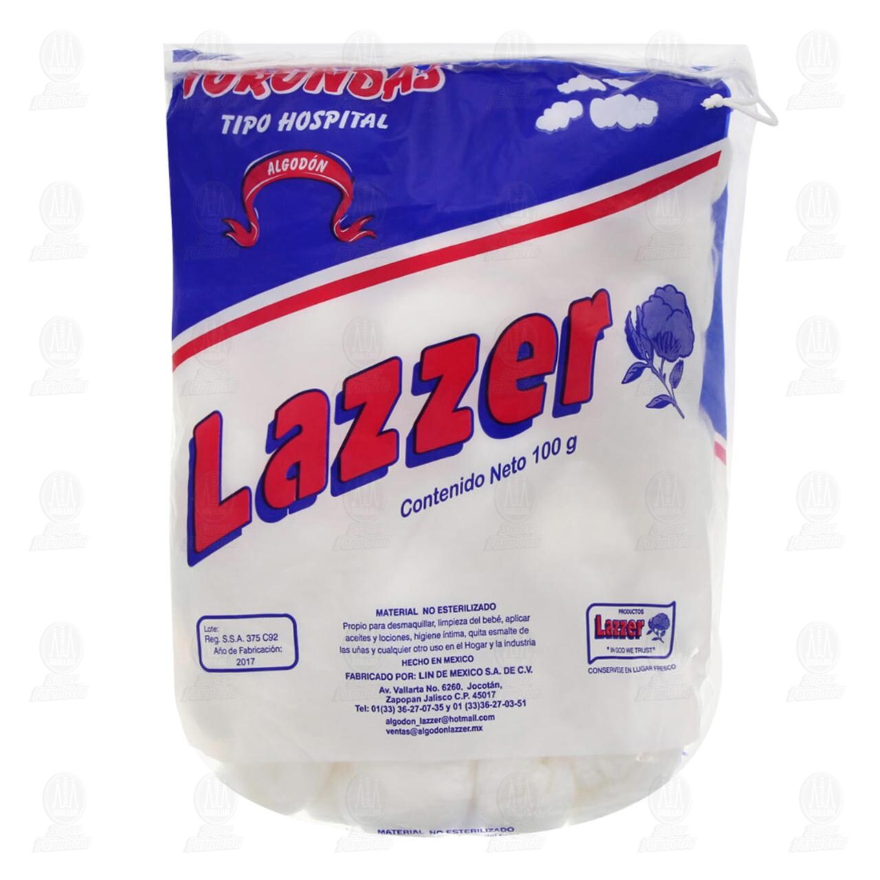 Algodón Lazzer Torundas, 100 gr.