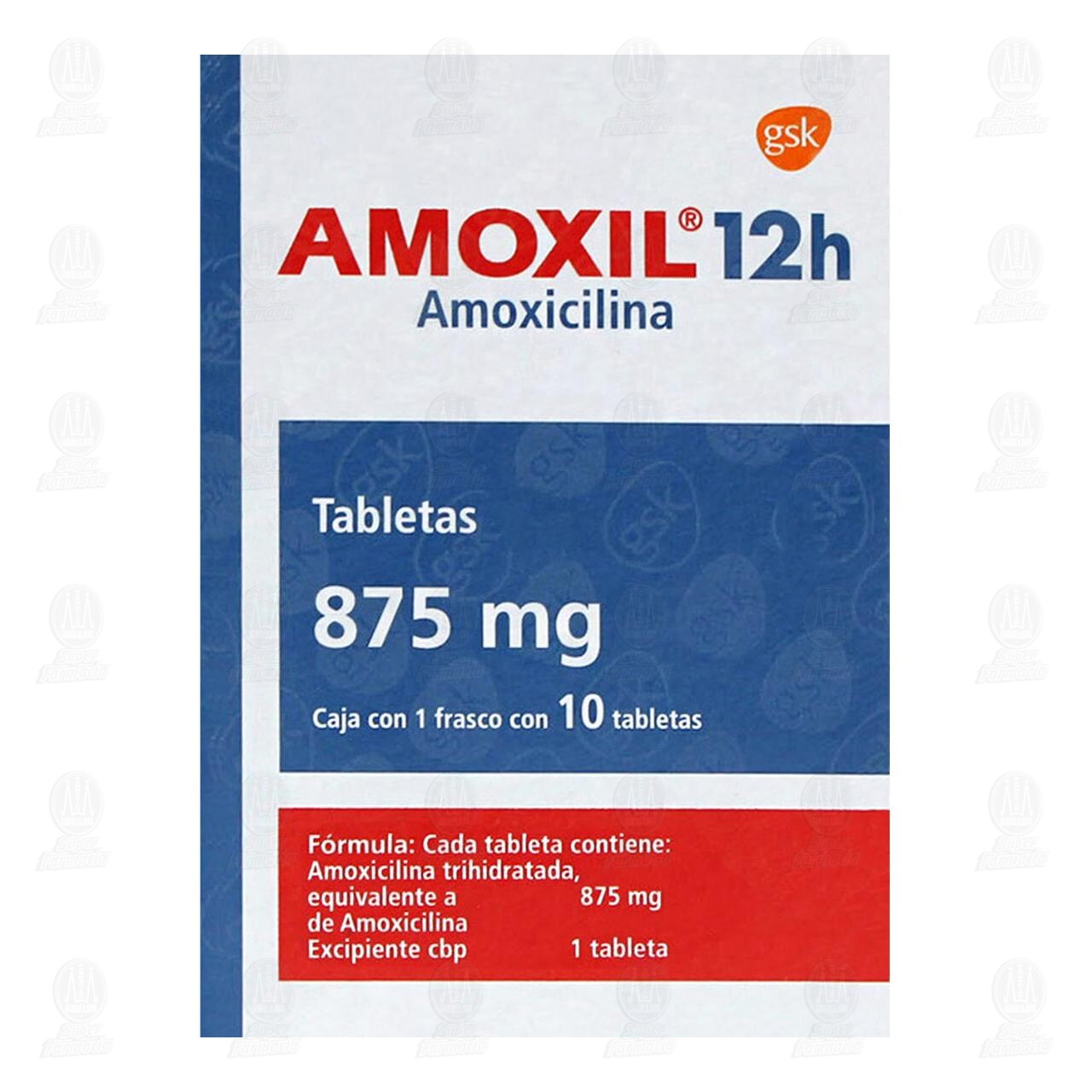 Amoxil 12h 875 mg, 10 Tabletas. image number 1