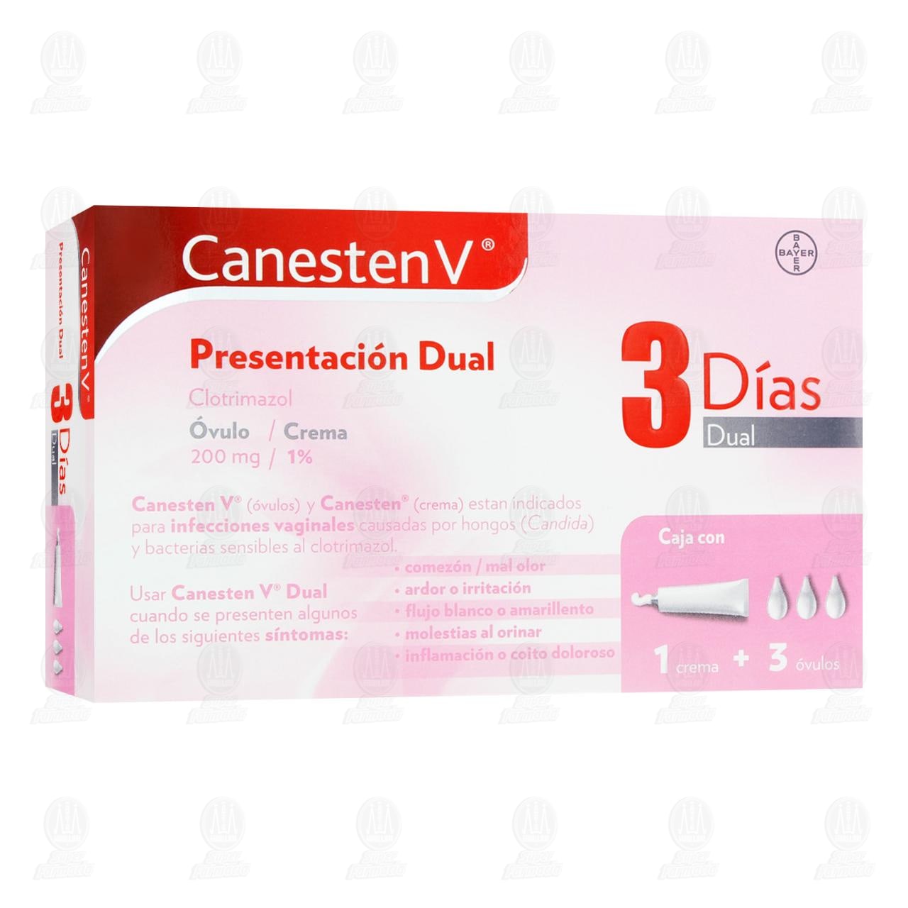 Canesten V Dual 200mg/1% 3 Días, Óvulos y Crema, Crema + 3 Óvulos.