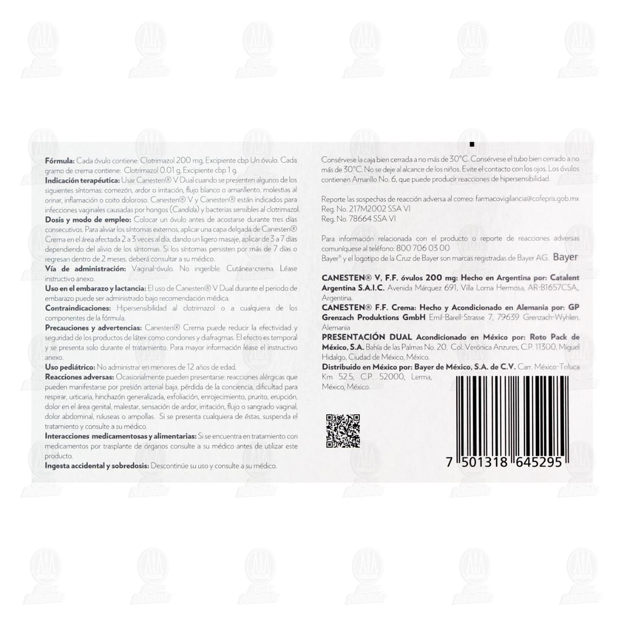 Canesten V Dual 200mg/1%  3 Días, Óvulos y Crema, Crema + 3 Óvulos. image number 2