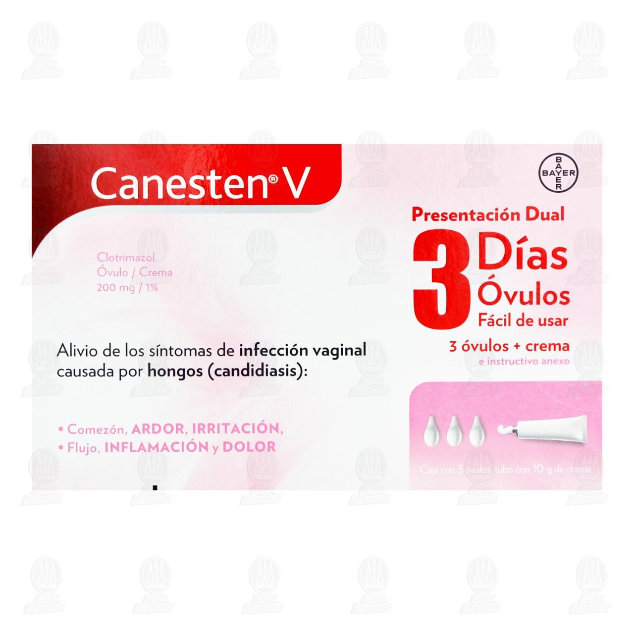 Canesten V Dual 200mg/1%  3 Días, Óvulos y Crema, Crema + 3 Óvulos. image number 1