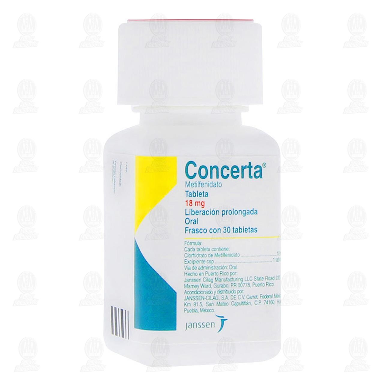 Concerta 18 mg, 30 Tabletas. image number 0