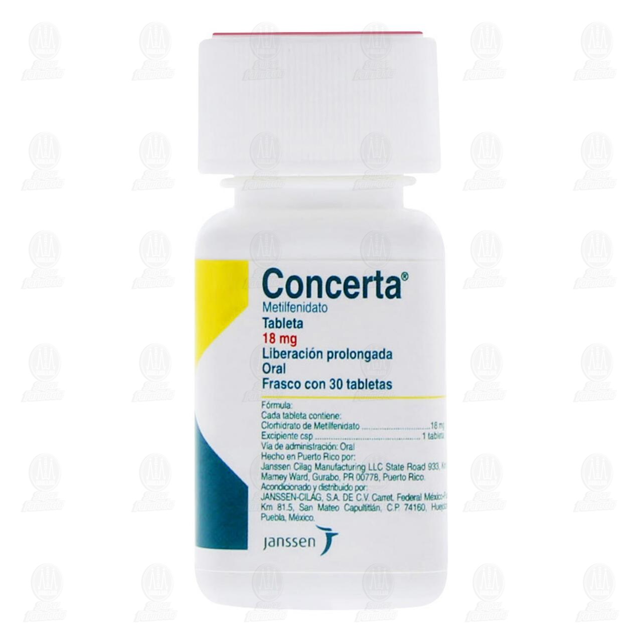 Concerta 18 mg, 30 Tabletas. image number 1