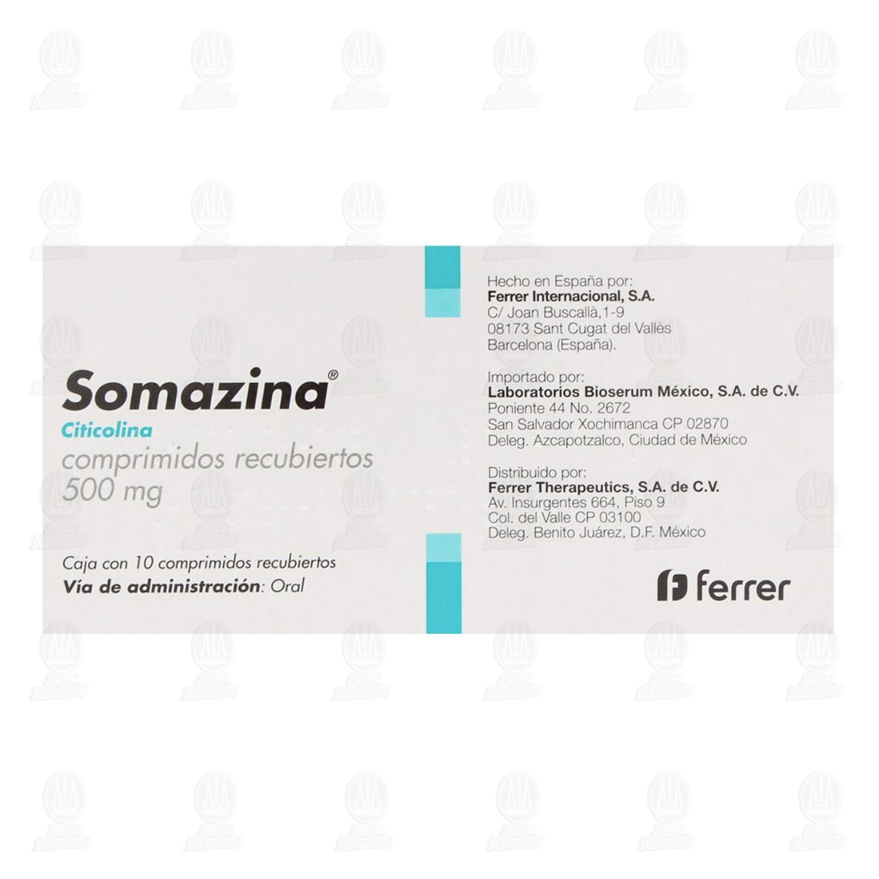 Somazina 500 mg, 10 Comprimidos. image number 1