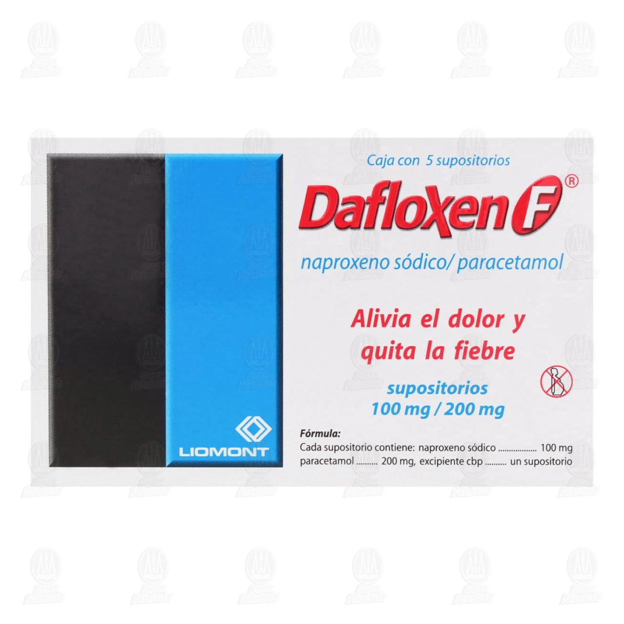 Dafloxen F 100/200mg, 5 Supositorios. image number 2