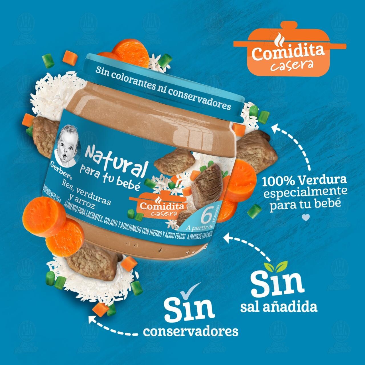 Papilla Gerber Comidita Casera Etapa 2 Res, Verduras y Arroz, 113 gr. image number 2