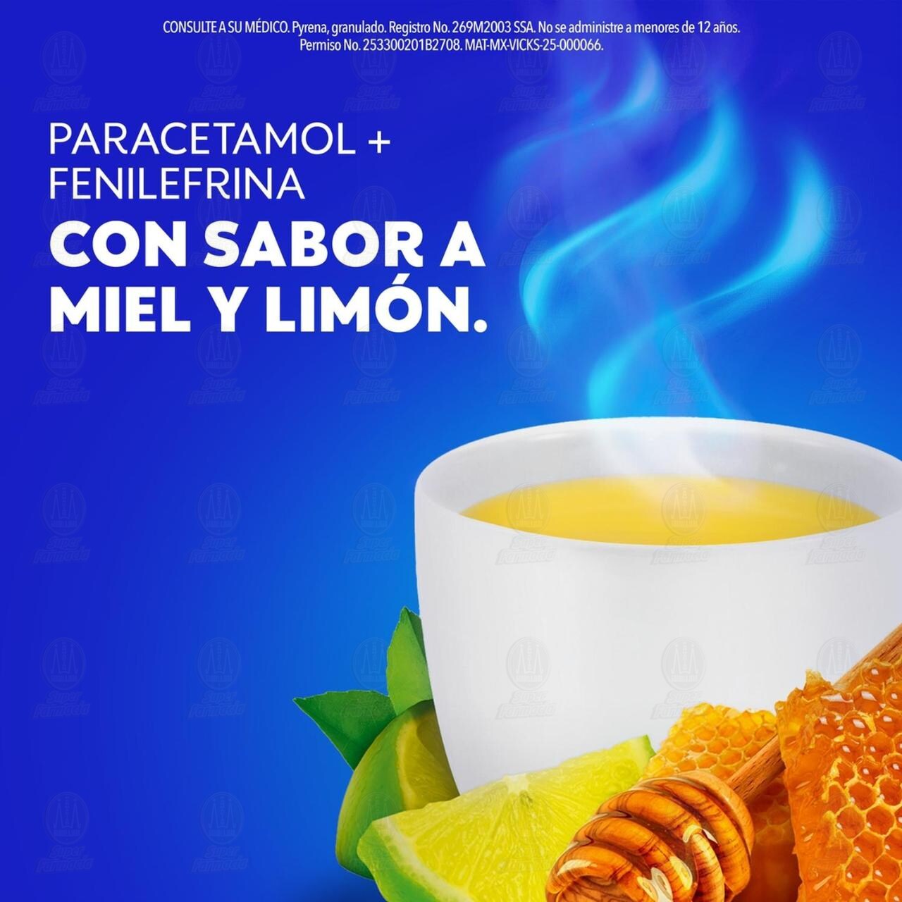 Vick Pyrena Antigripal Sabor Miel y Lim&oacute;n, 10 Sobres. image number 4