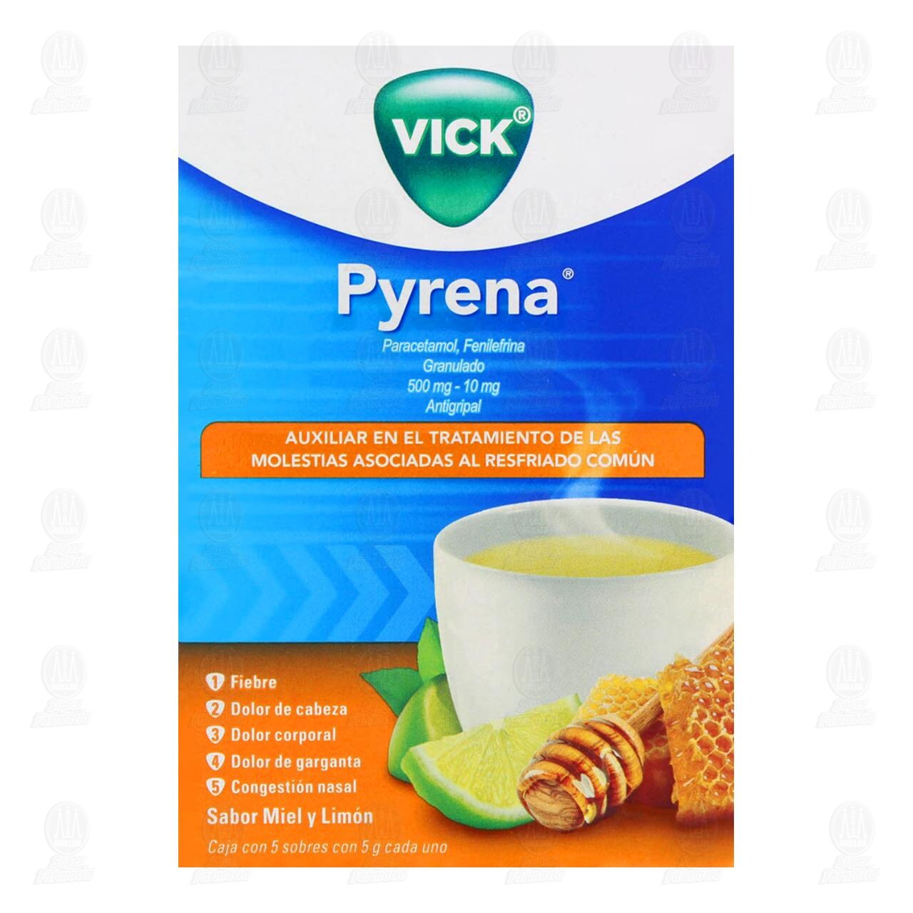 Vick Pyrena Antigripal Sabor Miel y Limón, 5 Sobres image number 1
