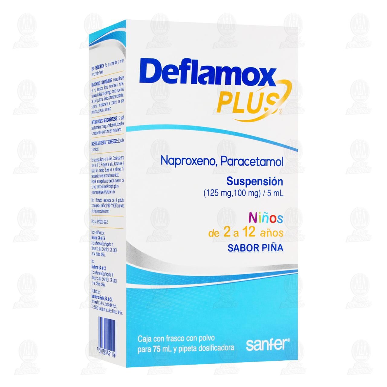 Deflamox Plus Suspensi&oacute;n Sabor Pi&ntilde;a 125mg/100mg/5ml, 75 ml. image number 0