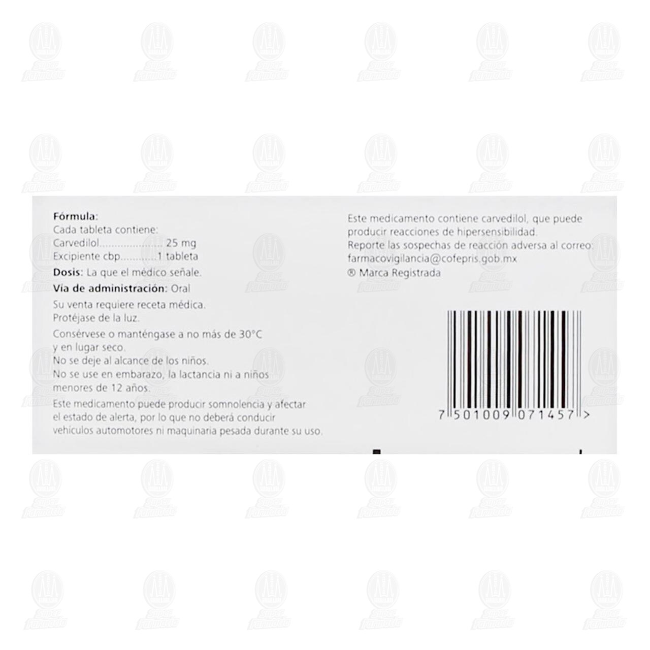 Dilatrend 25 mg, 14 Tabletas. image number 2