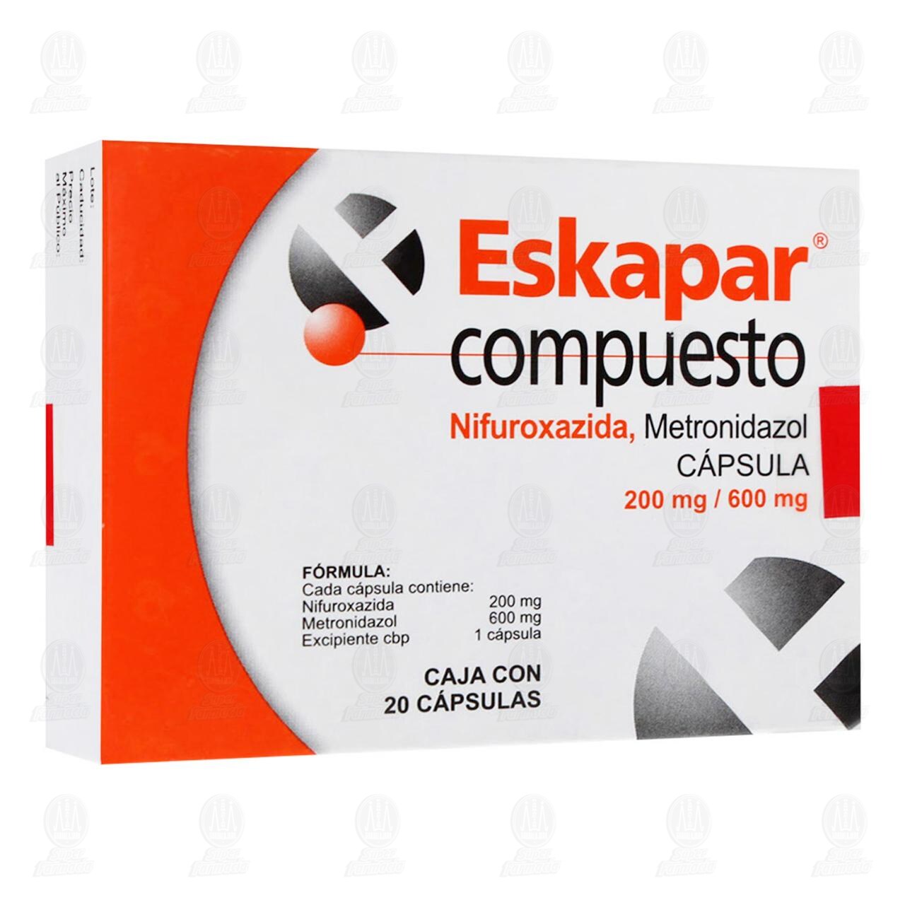 Eskapar Compuesto 200mg/600mg, 20 Cápsulas.
