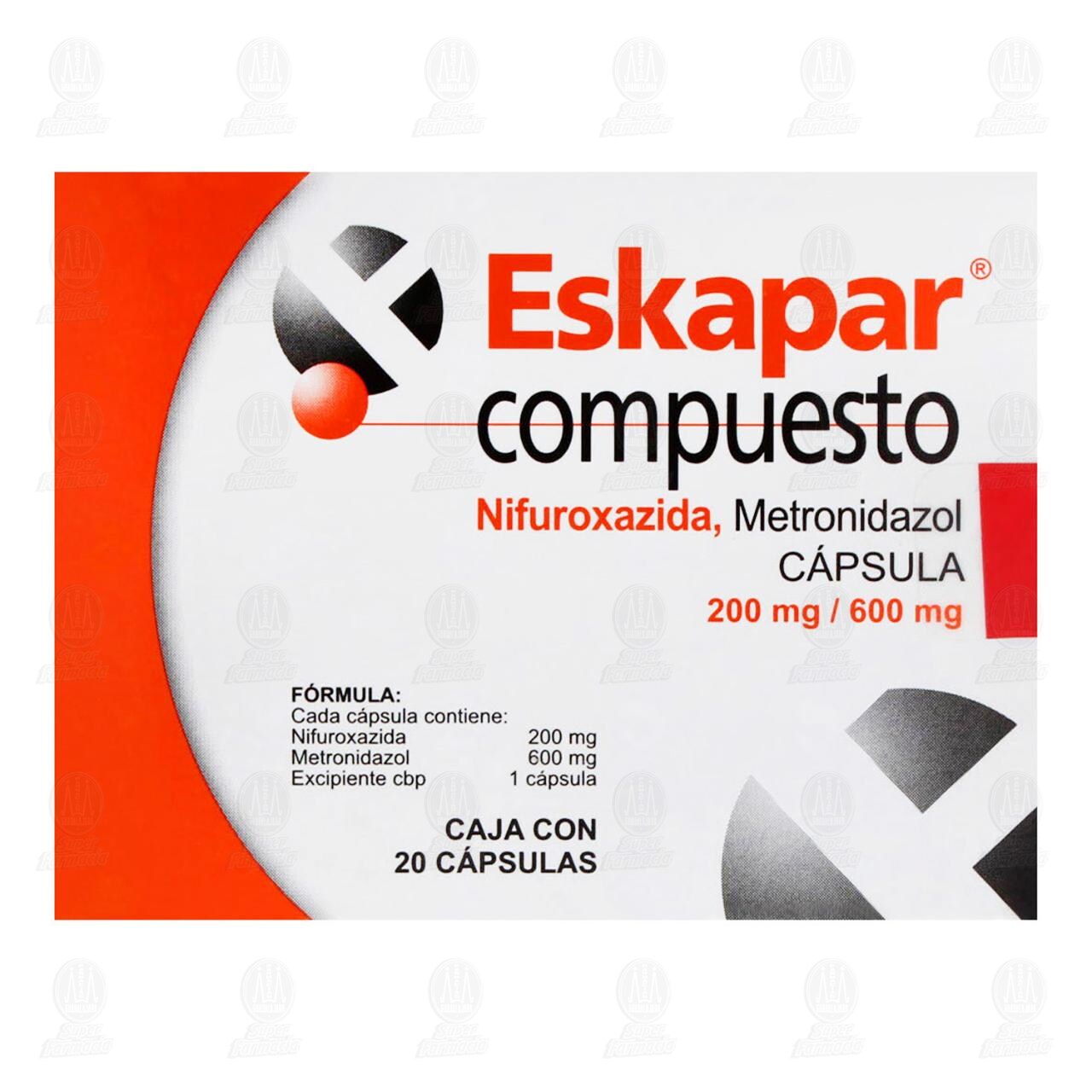 Eskapar Compuesto 200mg/600mg, 20 Cápsulas. image number 1