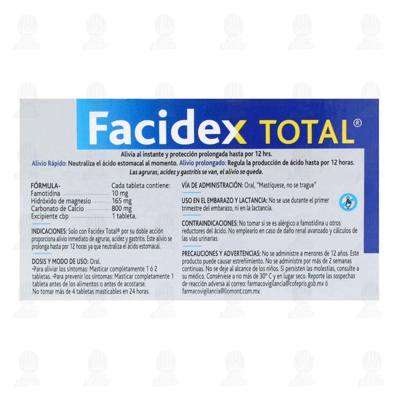 Facidex Total 10mg/165mg/800mg Sabor Menta, 5 Tabletas. image number 2