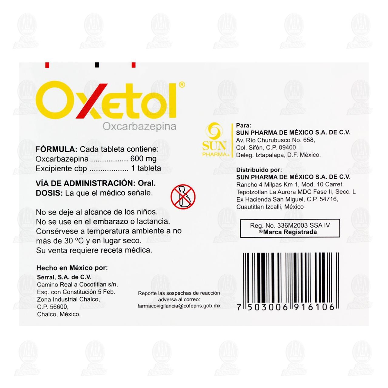 Oxetol 600 mg, 20 Tabletas. image number 2