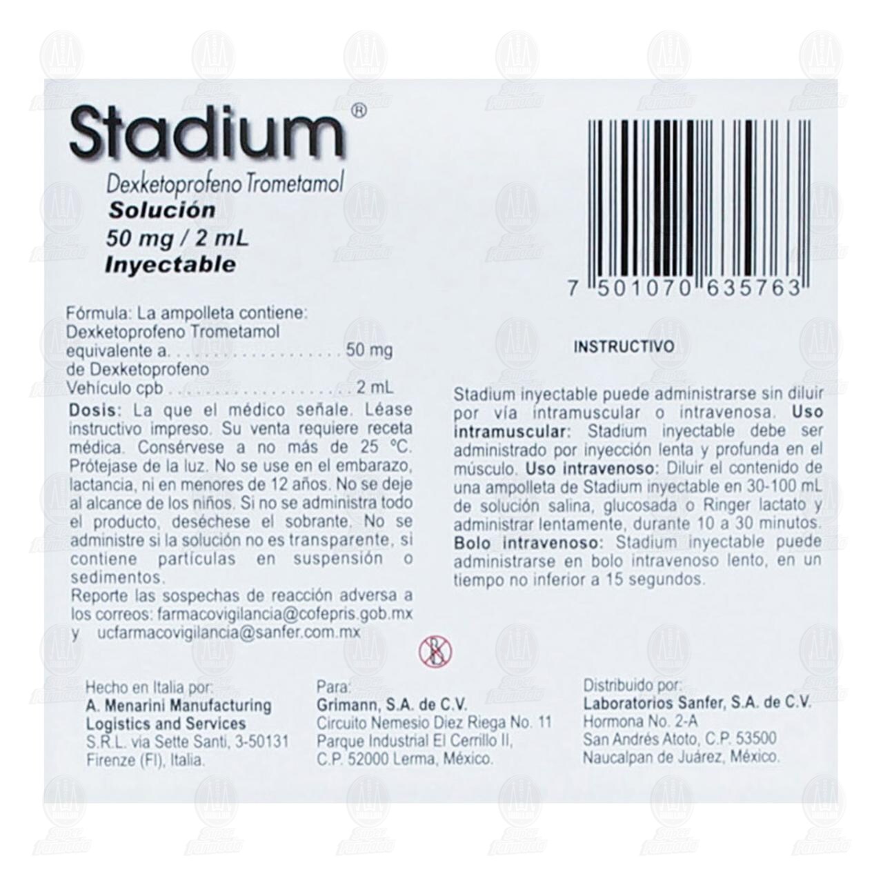 Stadium 50mg/2ml Soluci&oacute;n Inyectable 3 Ampolletas, 2 ml c/u. image number 2