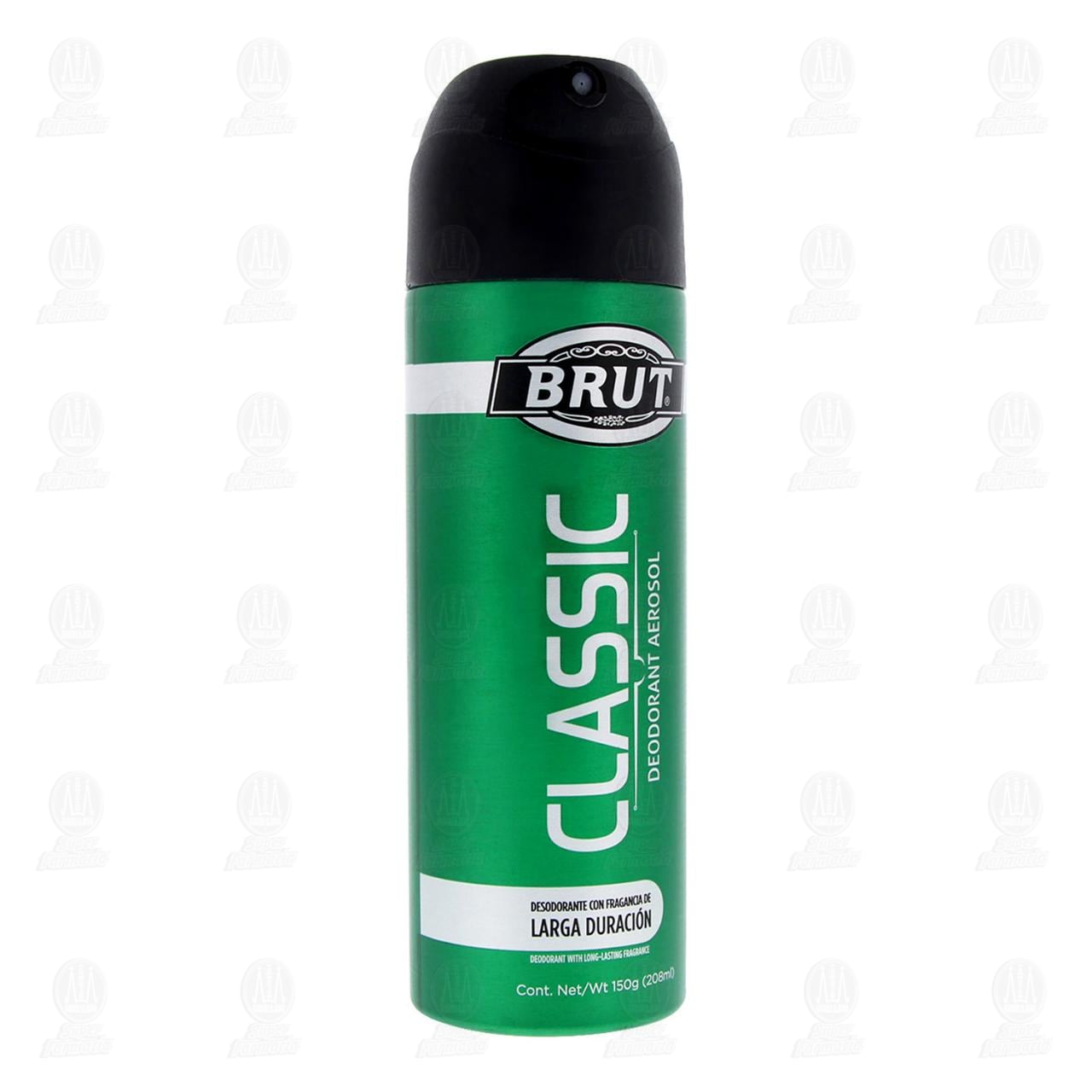 Imagen para Desodorante Brut Classic en aerosol para hombre, fragancia de larga duración. Envase con 208 mililitros.