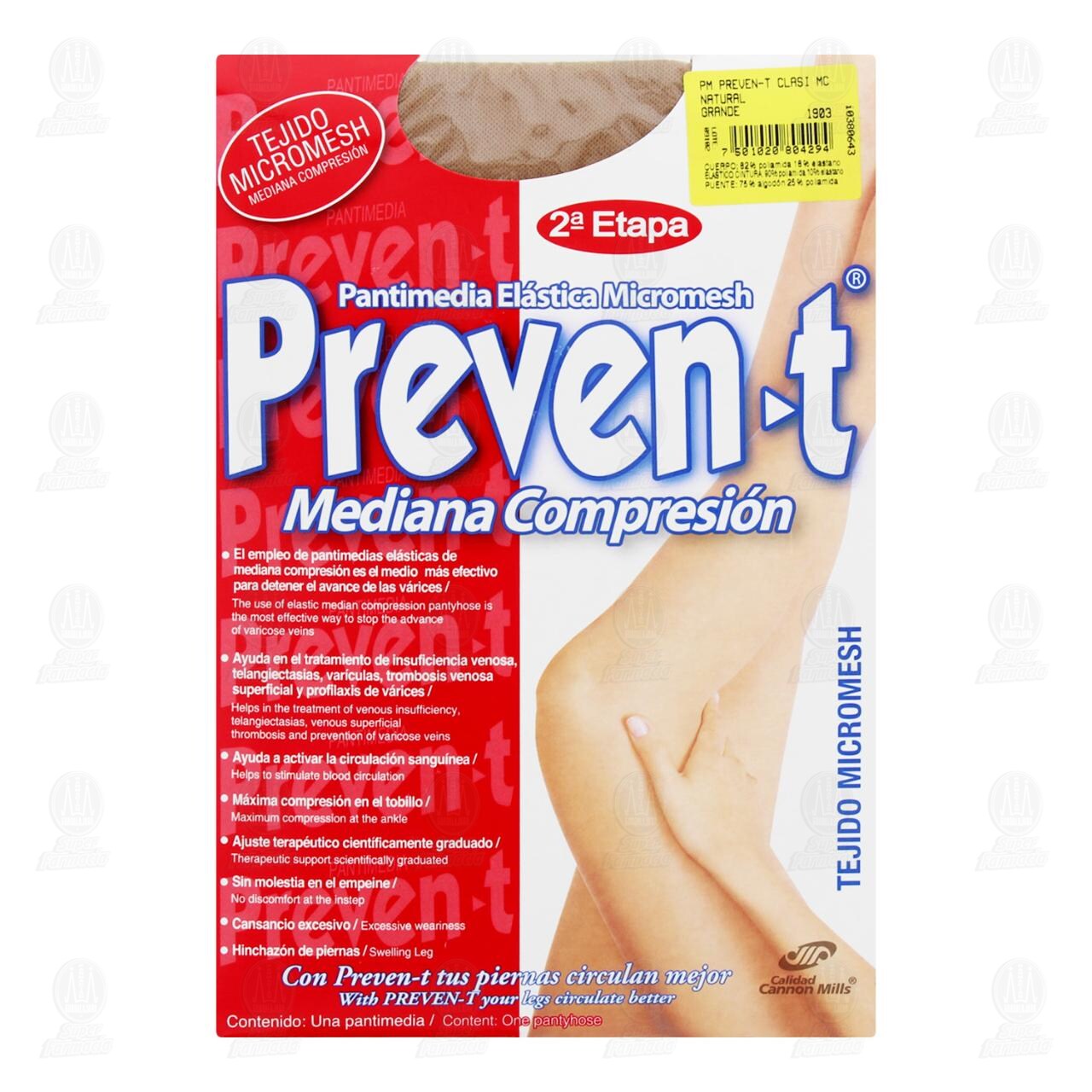 Pantimedia Elástica Micromesh Preven-t Mediana Compresión Talla Grande, 1 pz.