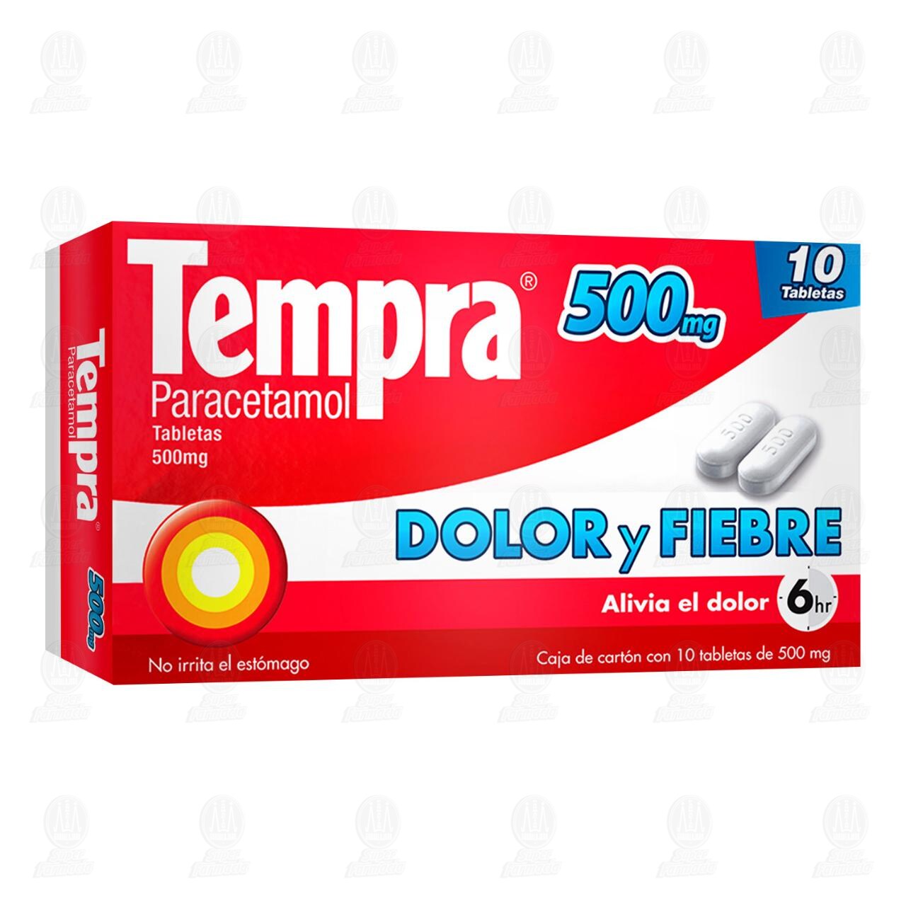 Tempra 500 mg, 10 Tabletas. image number 0