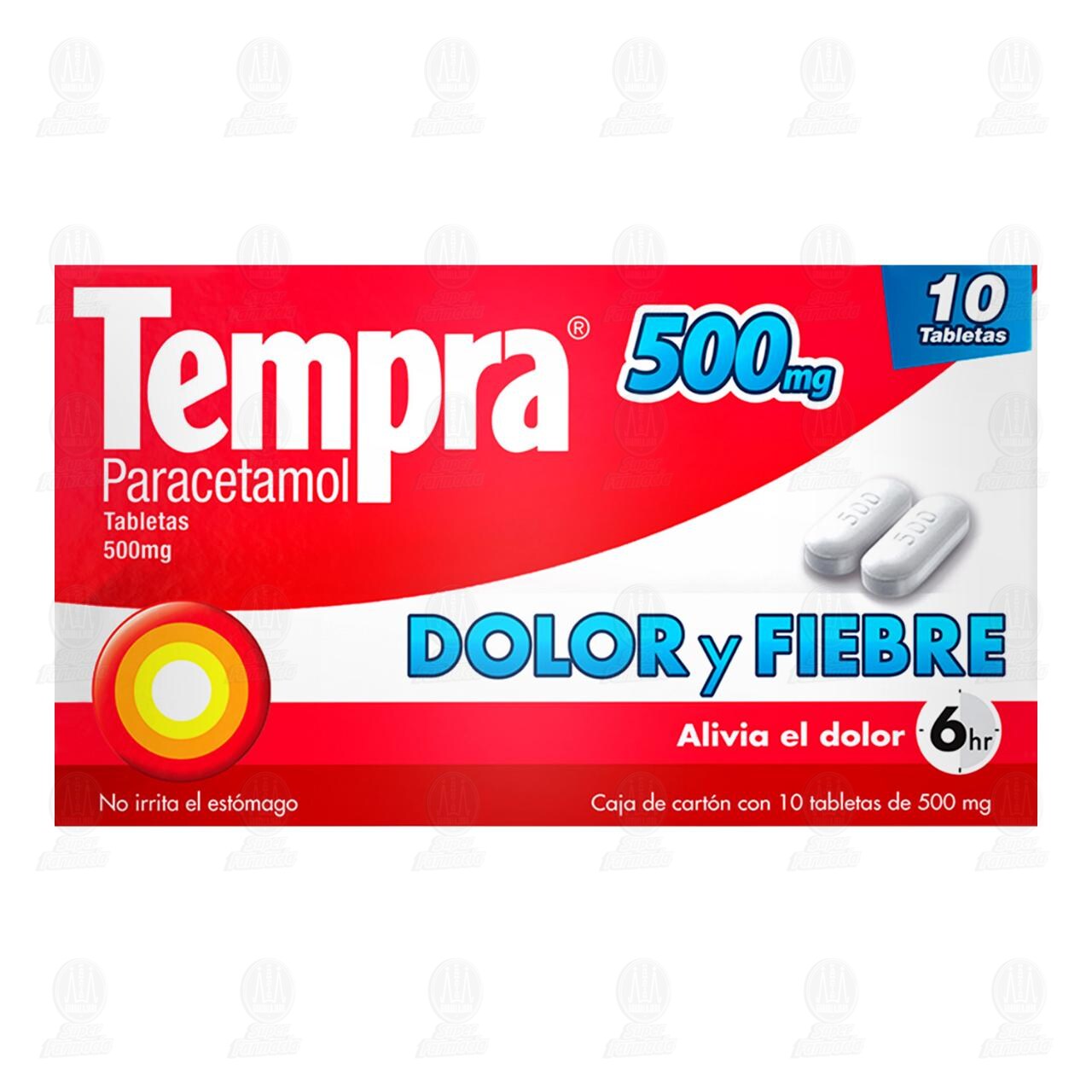 Tempra 500 mg, 10 Tabletas. image number 1