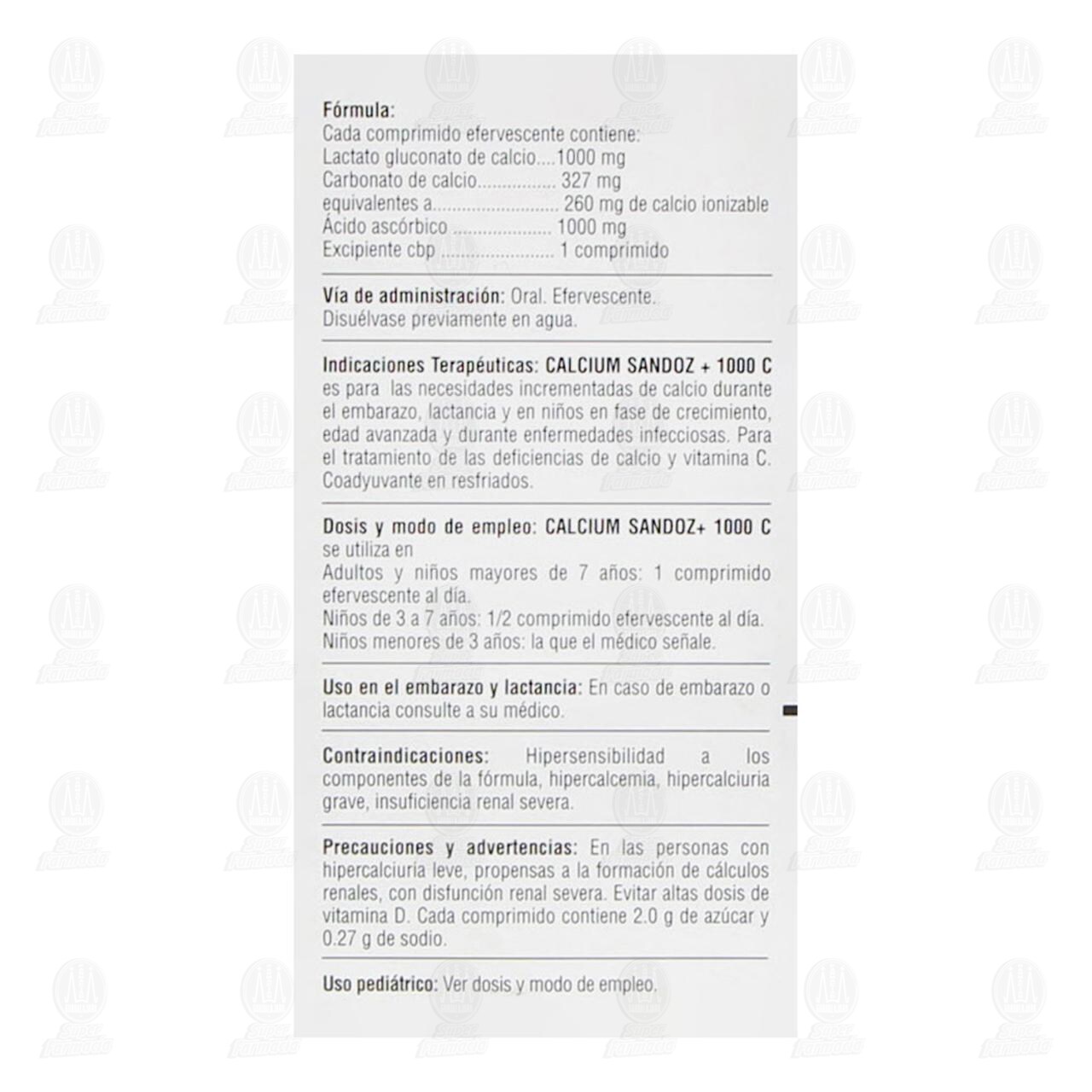 Calcium Sandoz + 1000 C, 10 Comprimidos. image number 3