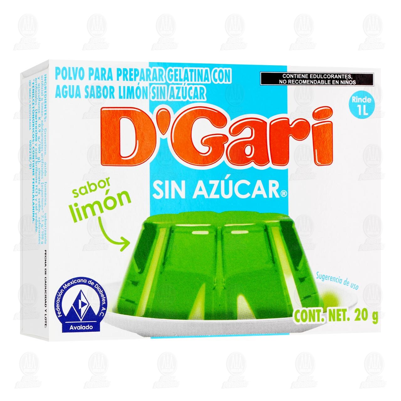 Polvo D'Gari Sin Azúcar para Preparar Gelatina Sabor Limón, 20 gr. image number 0