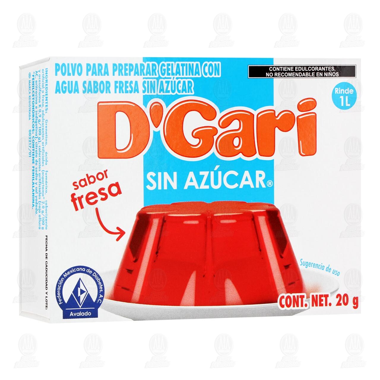 Polvo D'Gari Light para Preparar Gelatina Sabor Fresa, 20 gr.