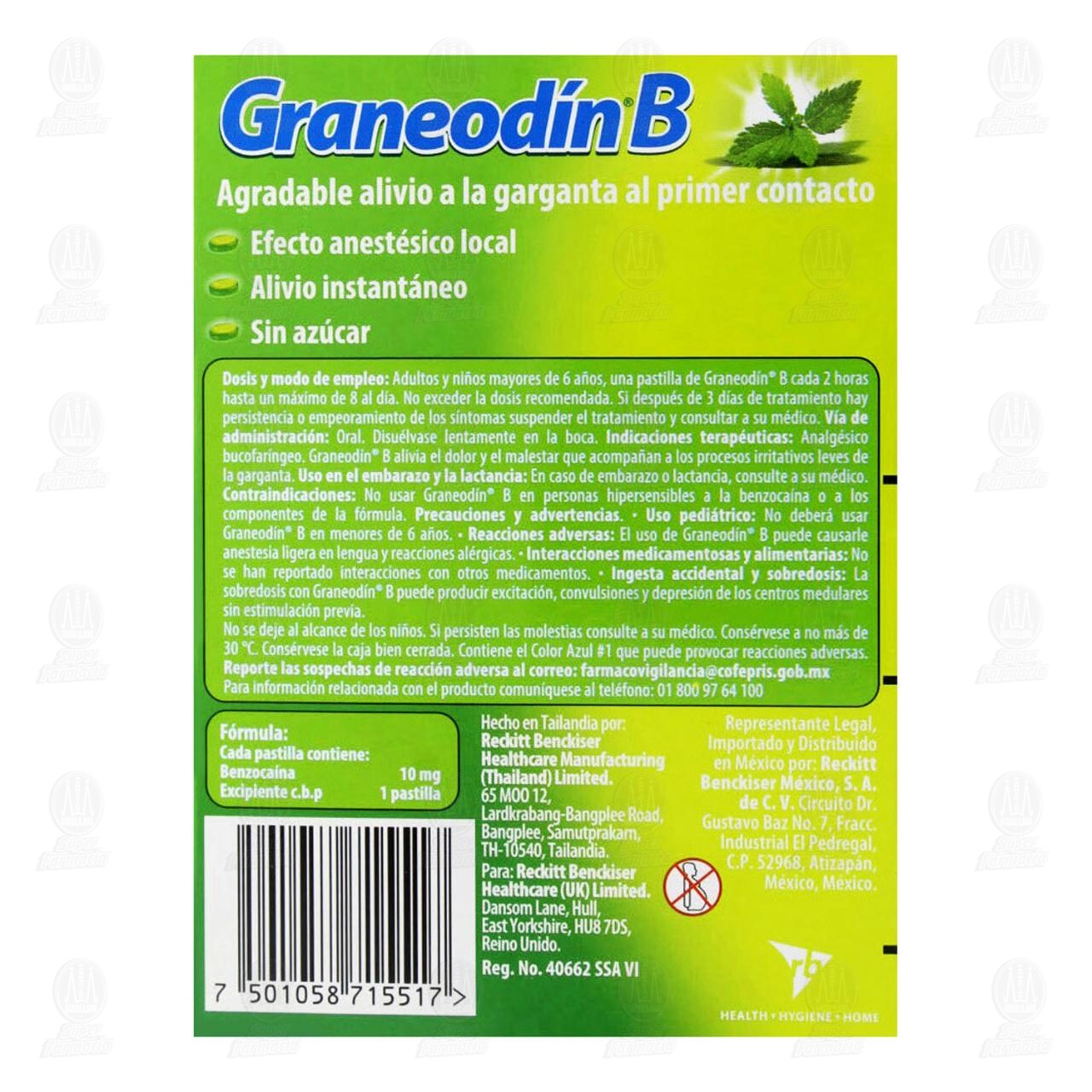 Graneod&iacute;n B Sabor Menta Eucalipto, 24 Pastillas. image number 2