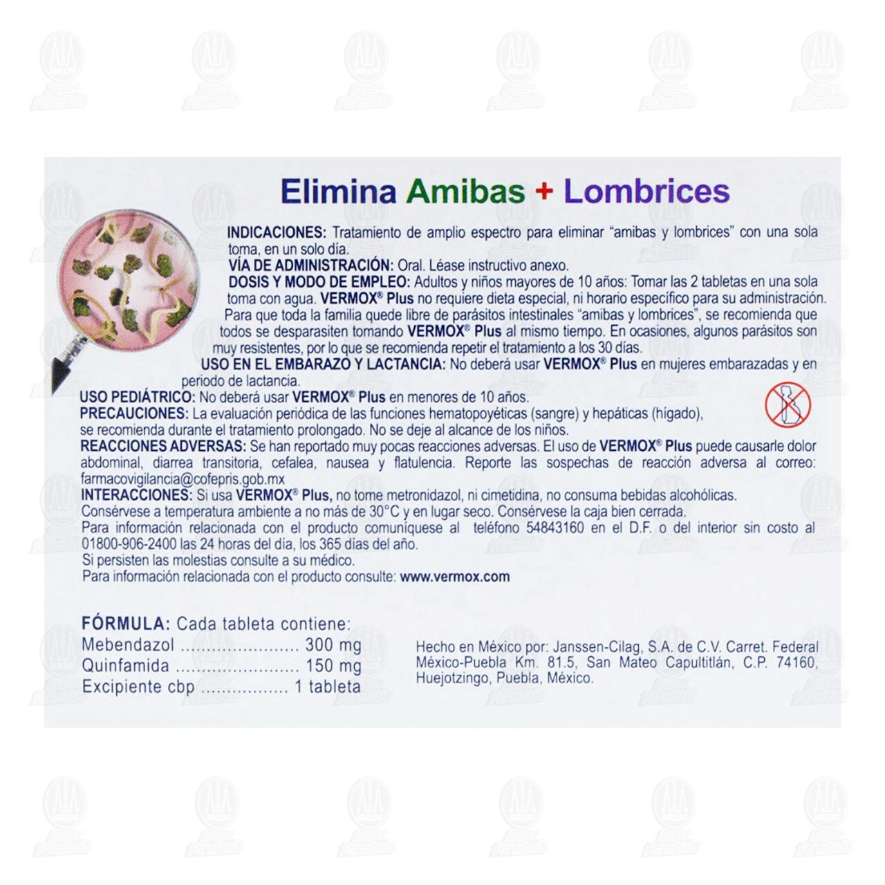 Vermox Plus 300mg/150mg, 2 Tabletas. image number 2